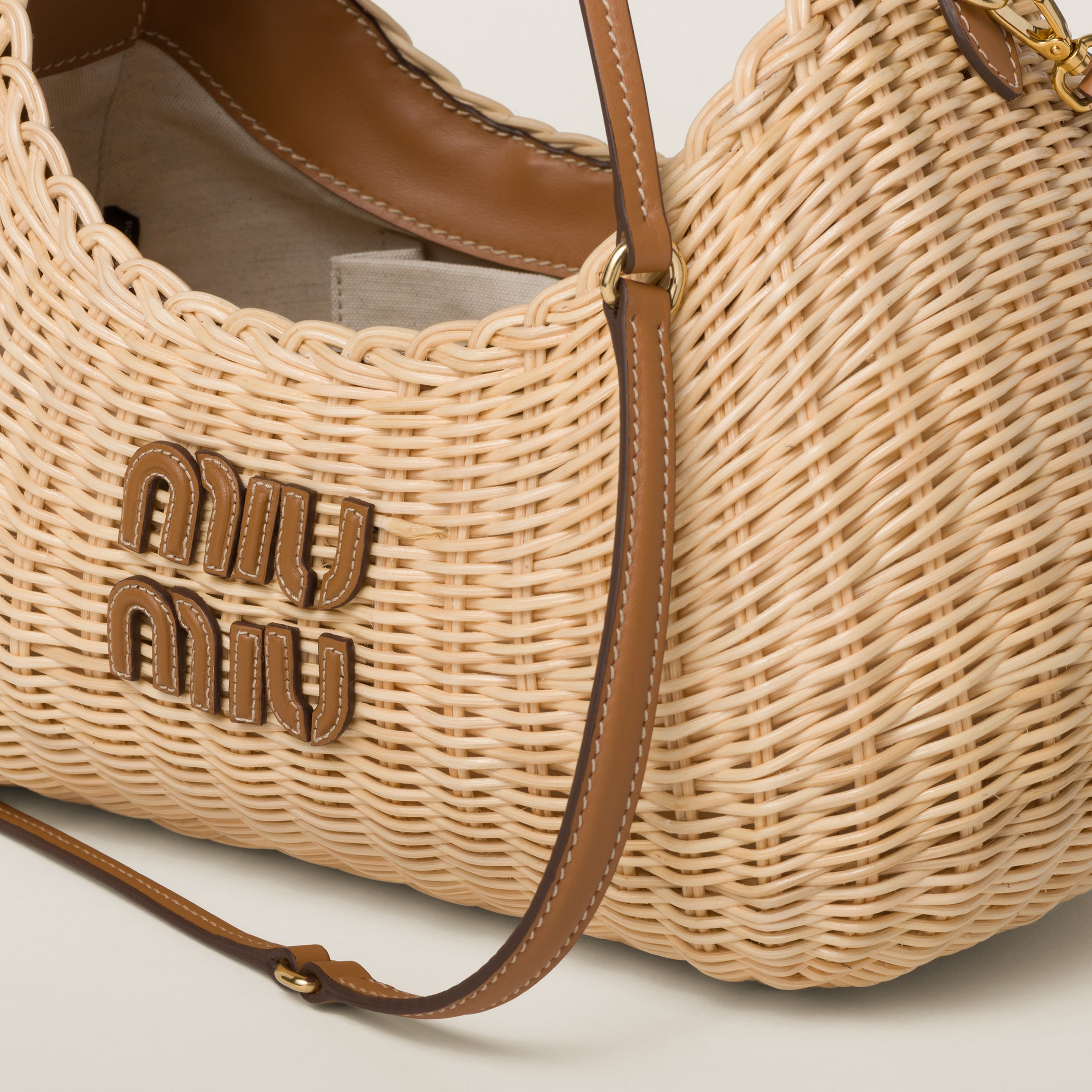 Miu Miu Wander Crochet Handbag Natural in Straw/Wicker with Gold-tone - US