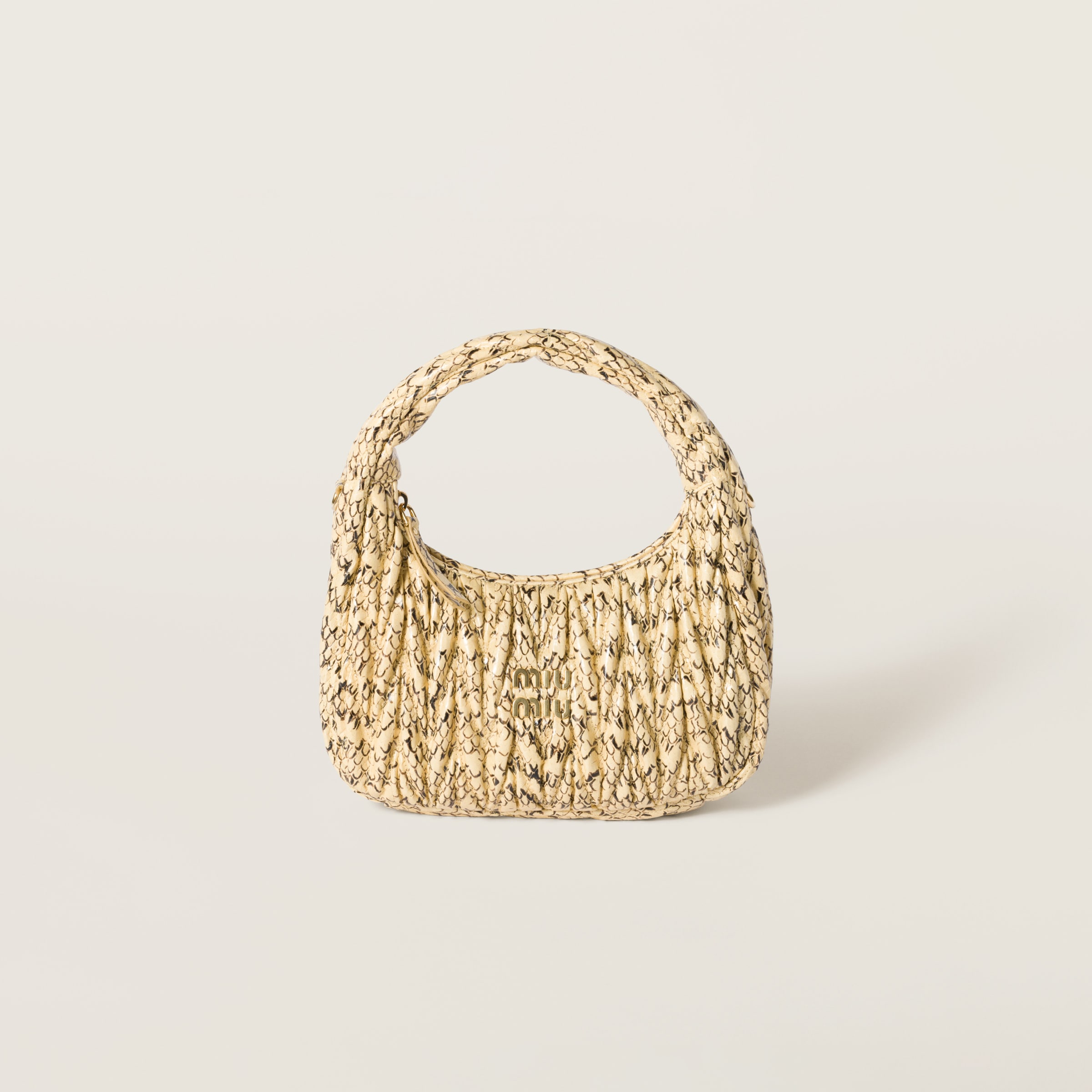Waxy White Wander Matelassé Ayers Snakeskin Hobo Bag | Miu Miu