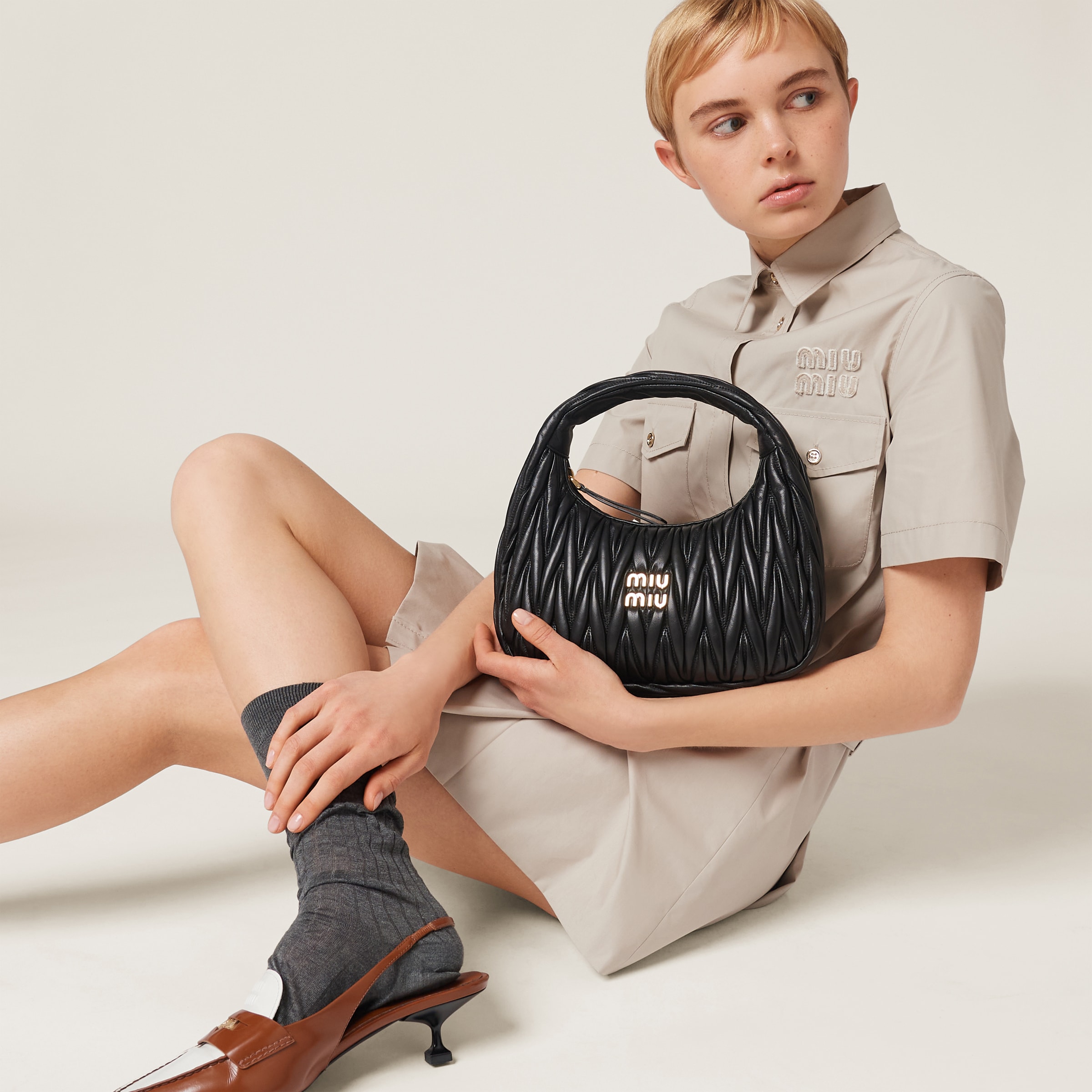Miu Miu Wander Matelassé Nappa Leather Hobo Bag