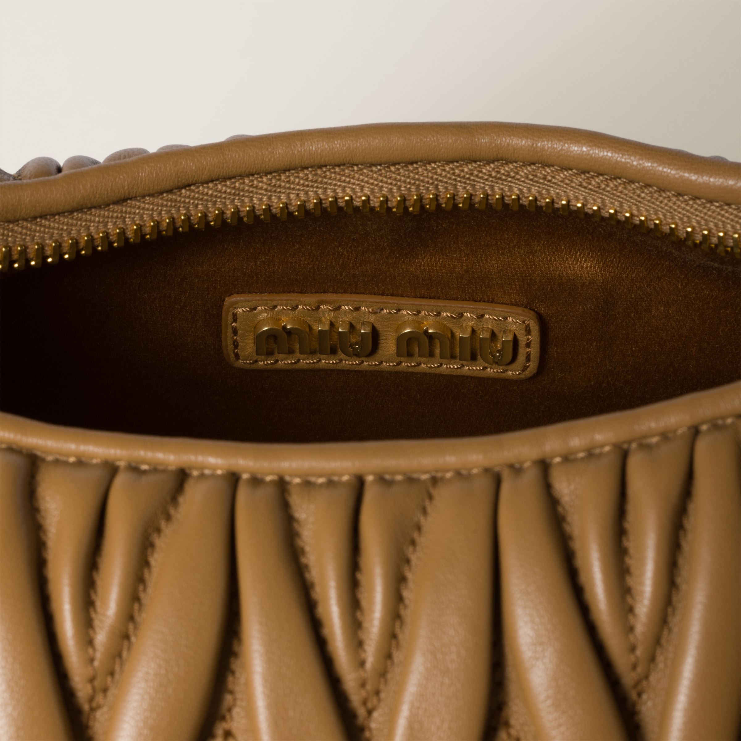 Caramel Wander Matelassé Nappa Leather Hobo Bag | Miu Miu