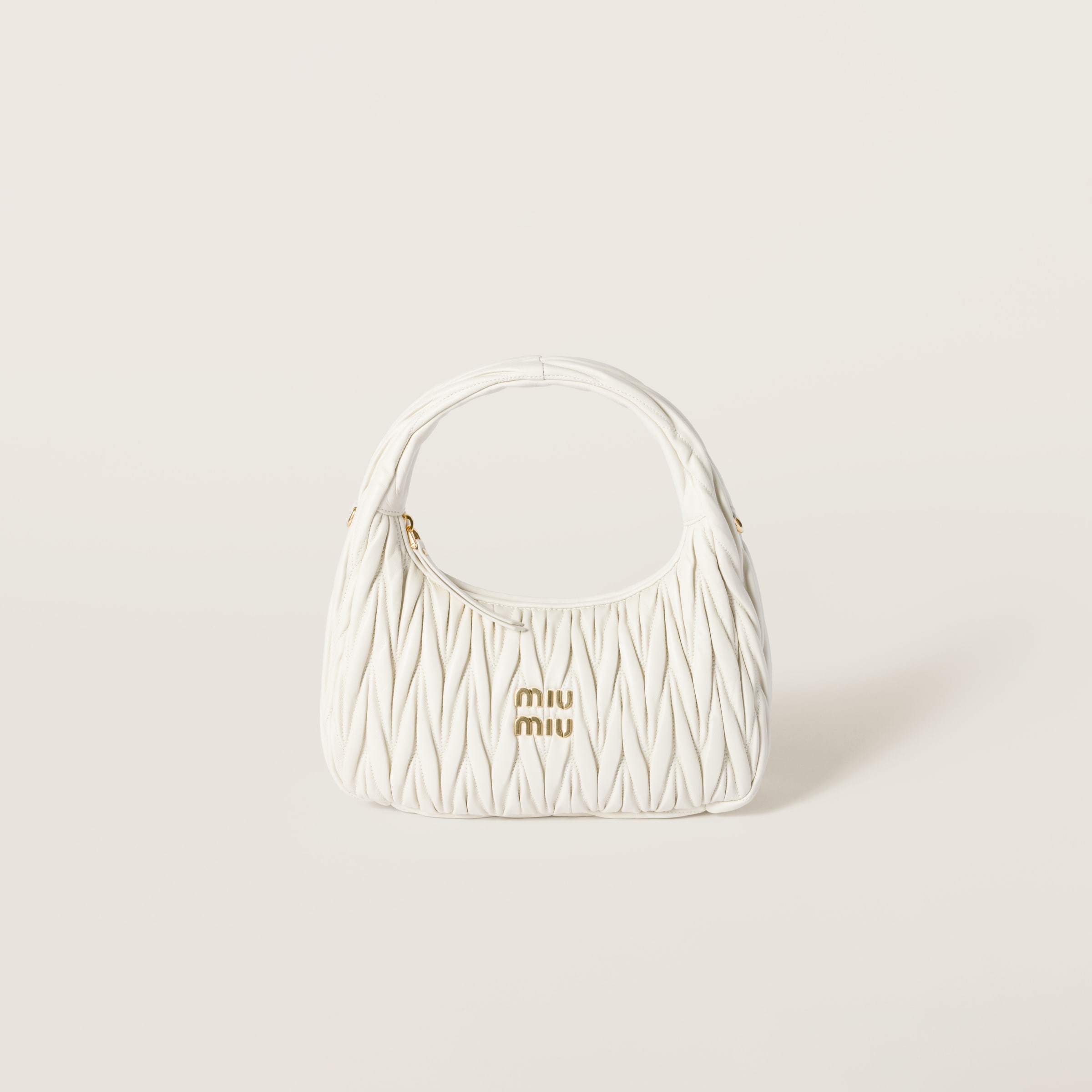 Miu Miu Wander Matelassé Nappa Leather Hobo Bag In White