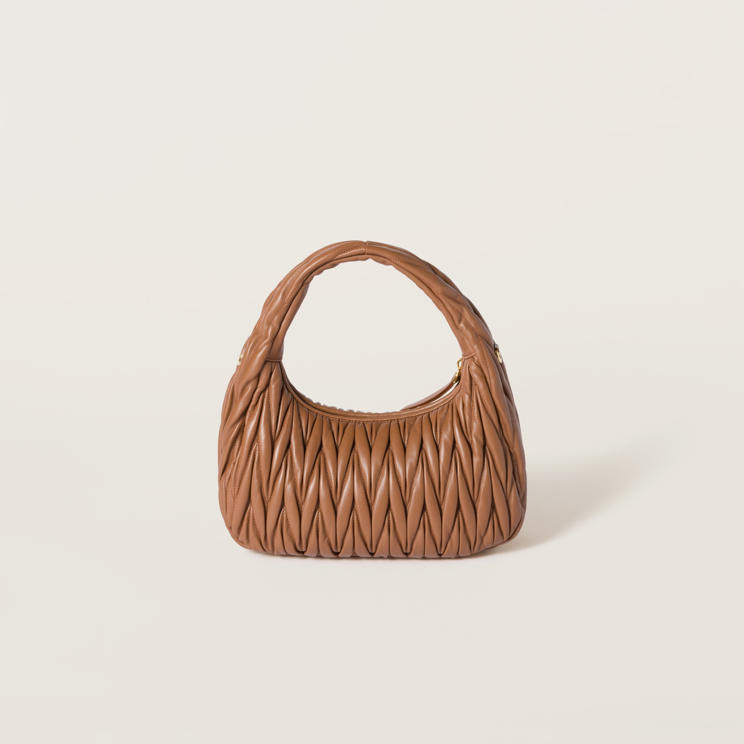 Shop Miumiu Wander Matelassé Nappa Leather Hobo Bag In Cognac