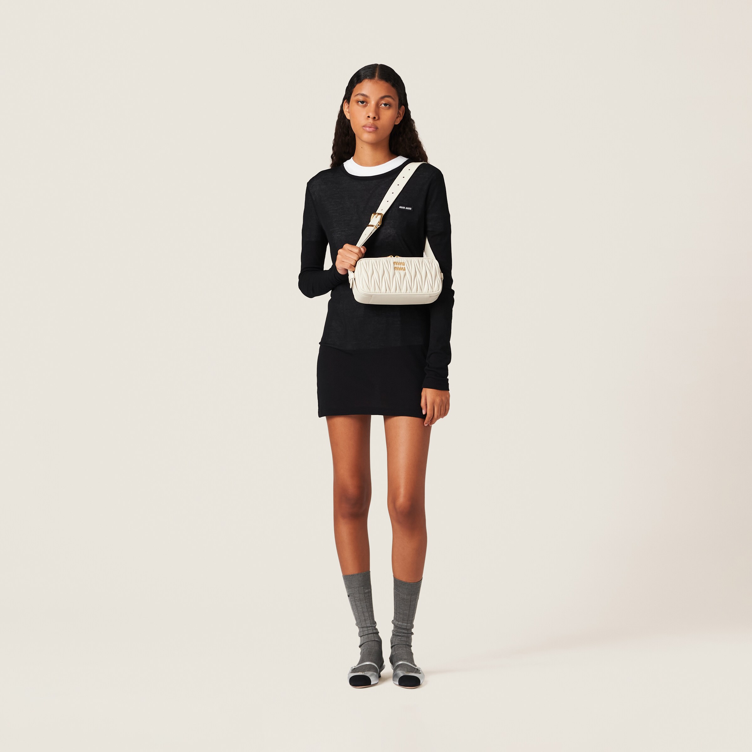 White Matelass Nappa Leather Shoulder Bag Miu Miu