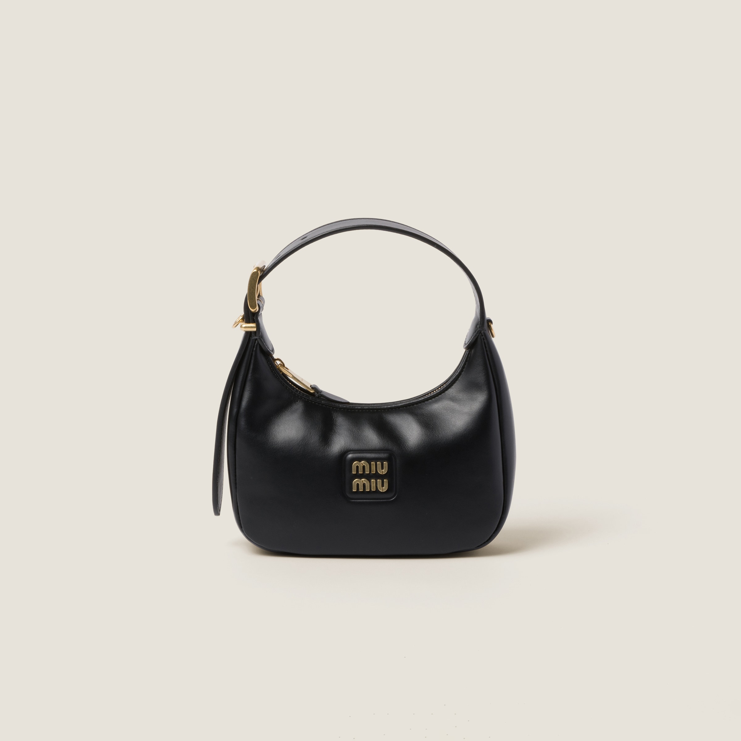 Miu Miu Leather Hobo Bag In Black