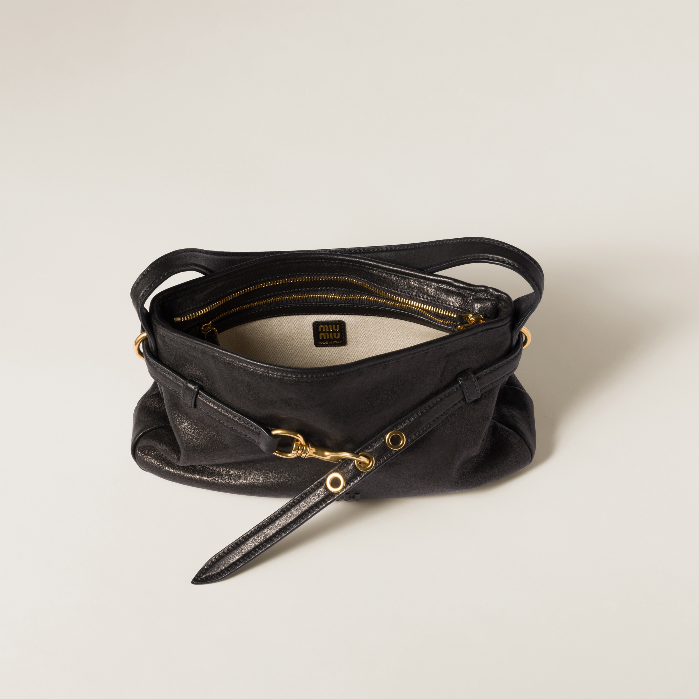 Miu Miu Aventure Leather Shoulder Bag In Black