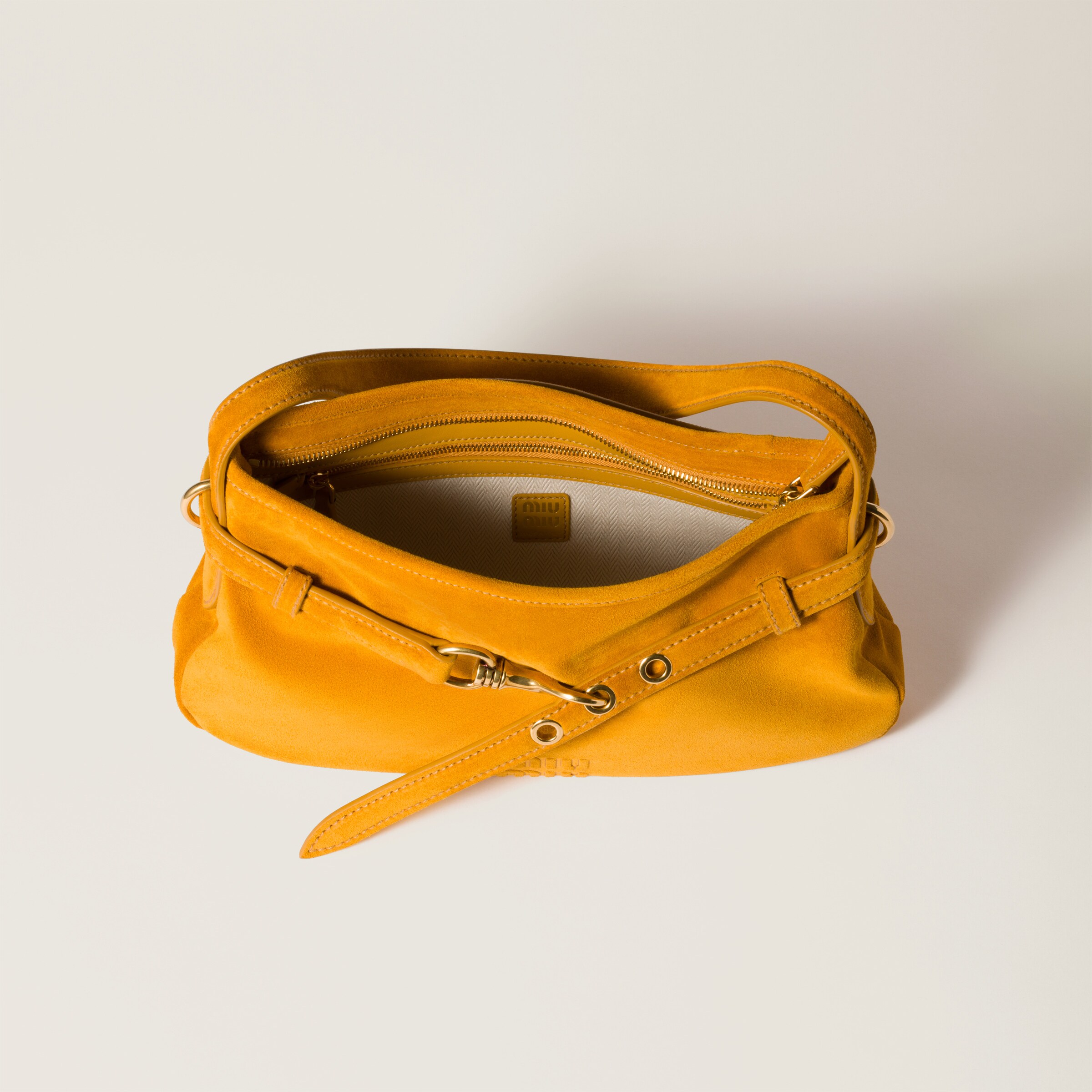 Shop Miu Miu Aventure Suede Bag In Whiskey