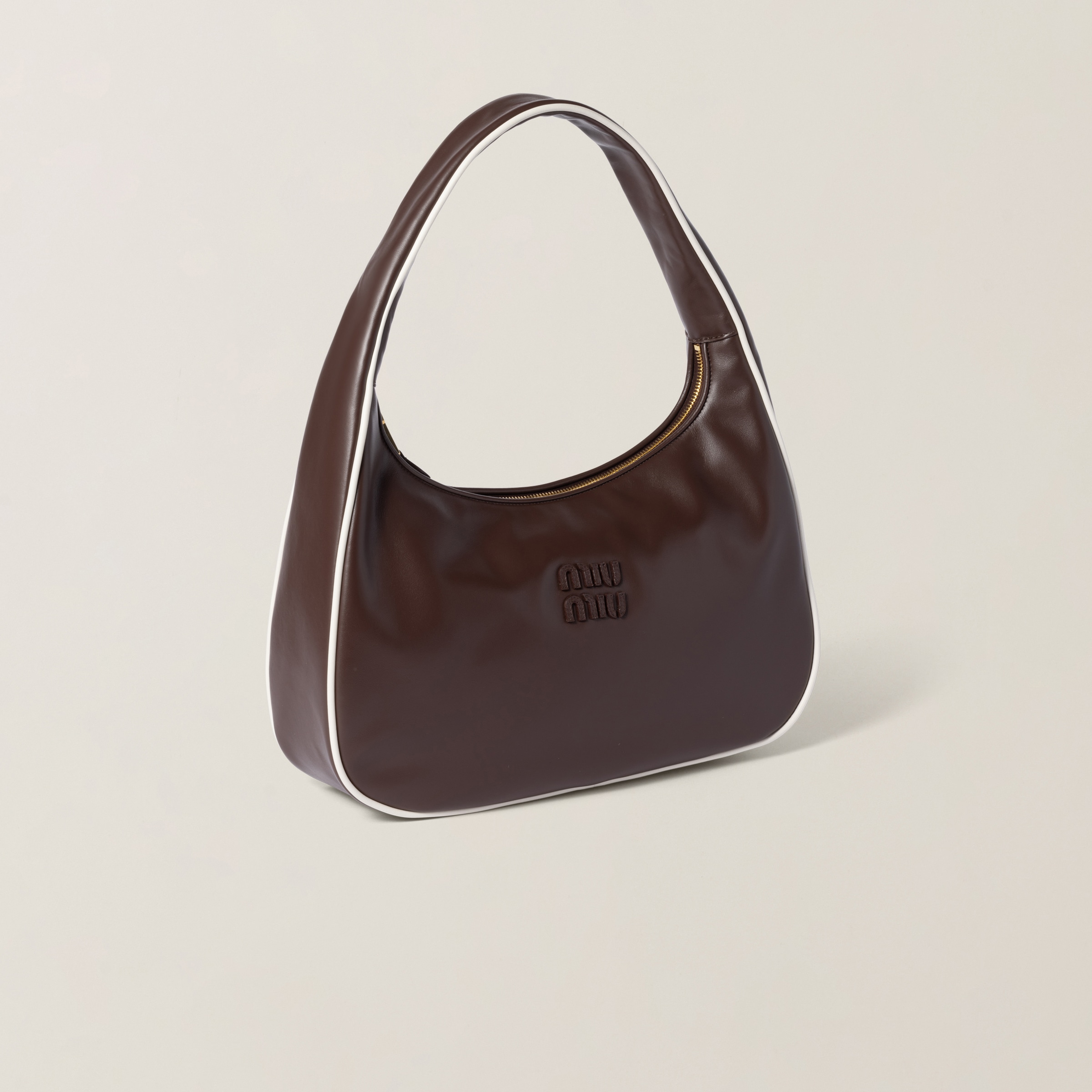 Briarwood/white Wander Leather Bag | Miu Miu