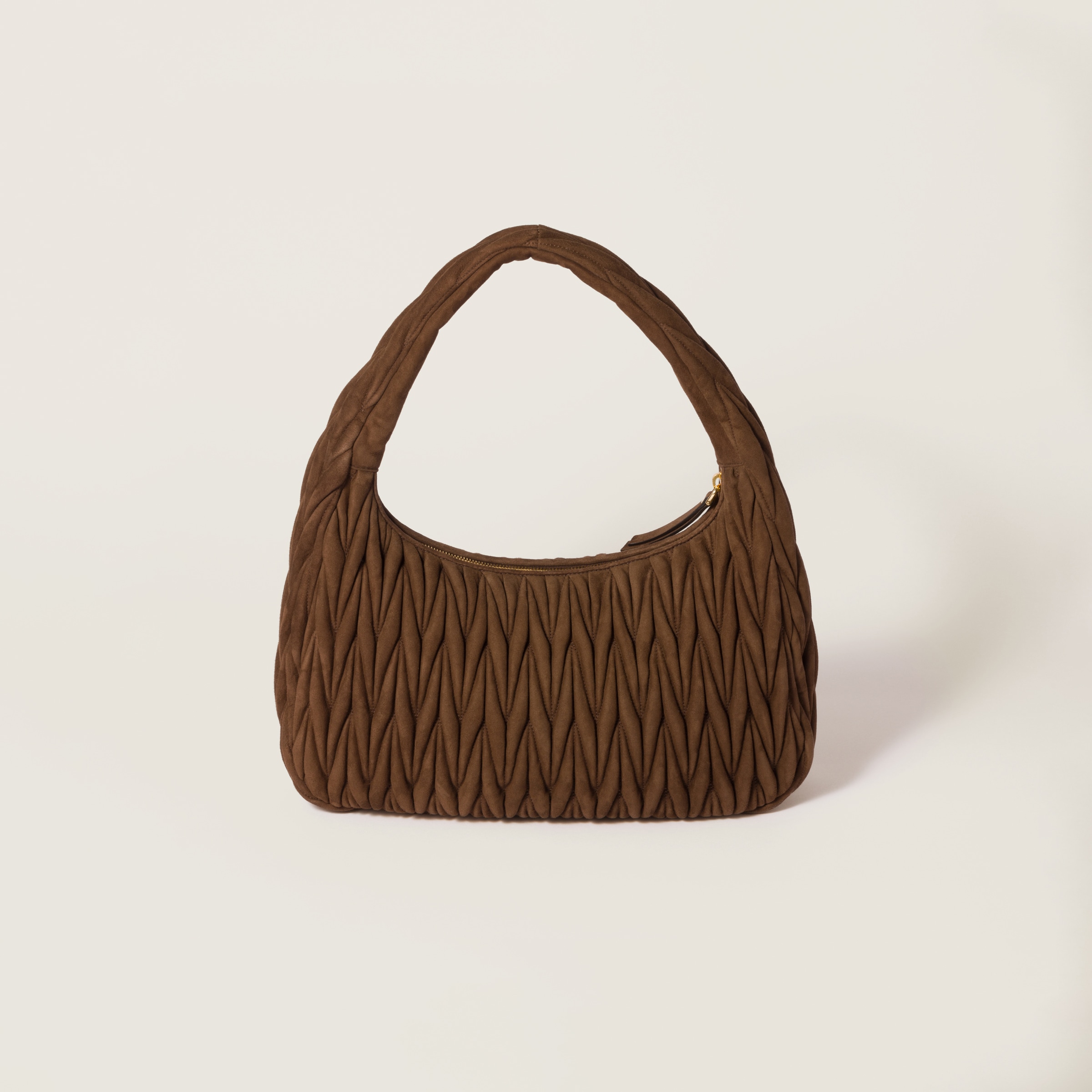 Miu Miu Wander Matelassé Suede Bag In Cocoa Brown