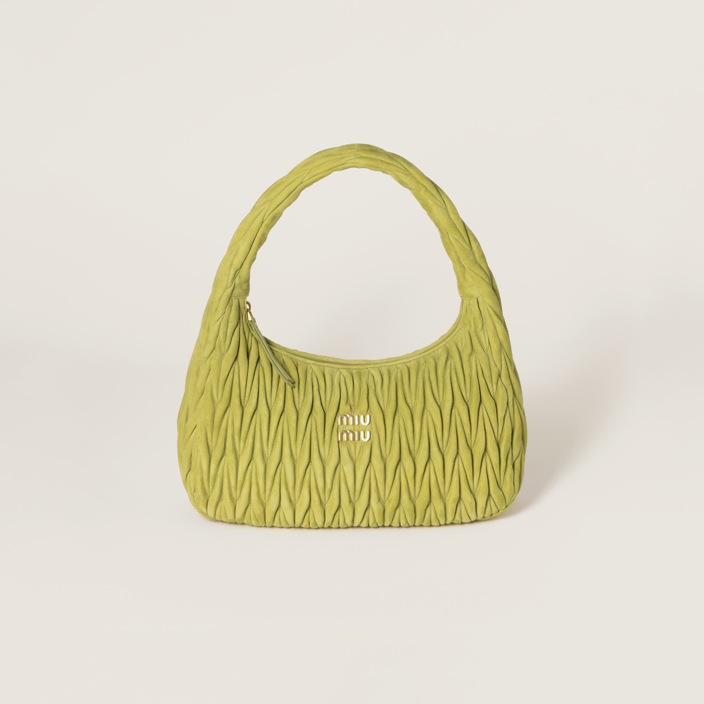 Miu Miu Wander Matelassé Suede Bag In Ivy Green