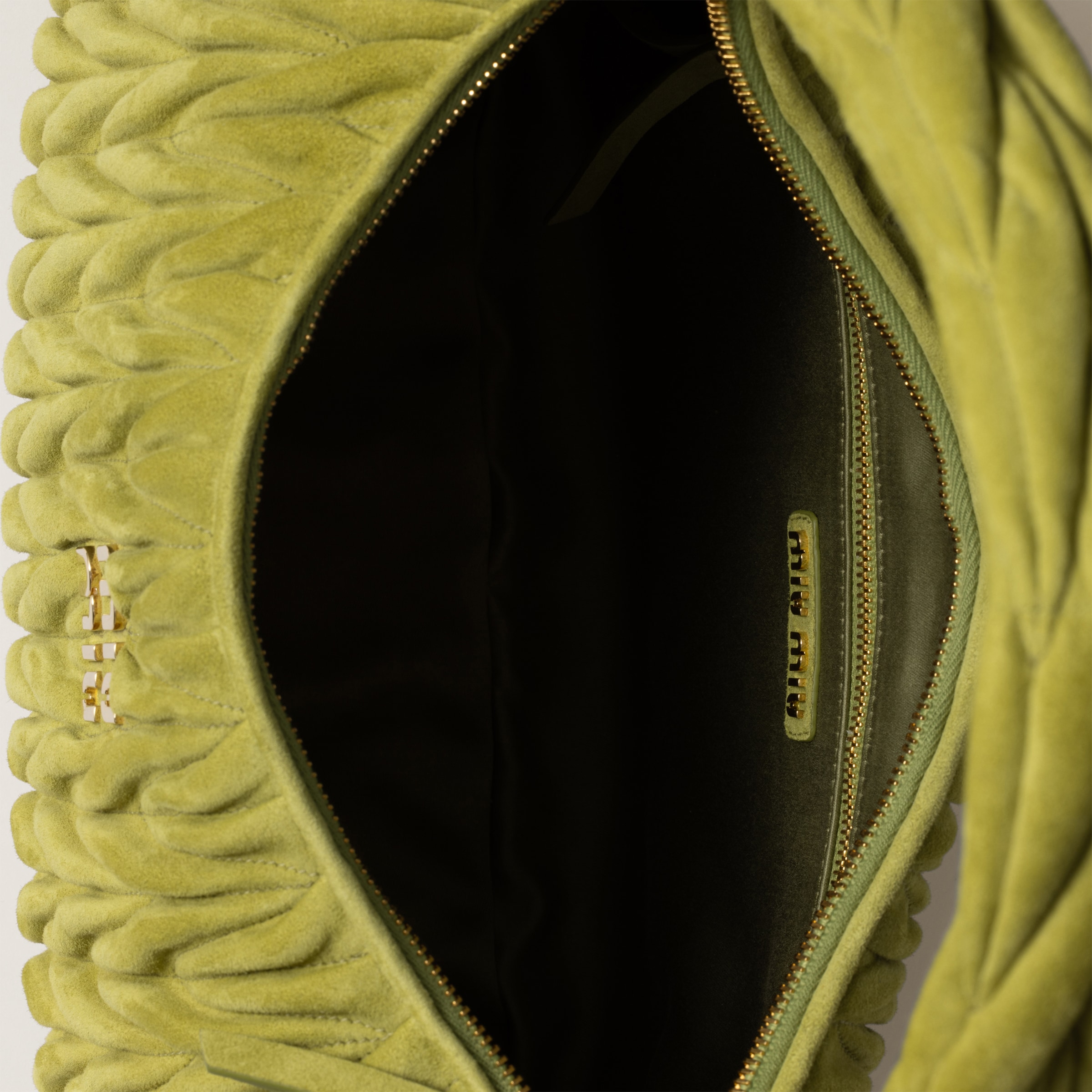 Miu Miu Wander Matelassé Suede Bag In Ivy Green