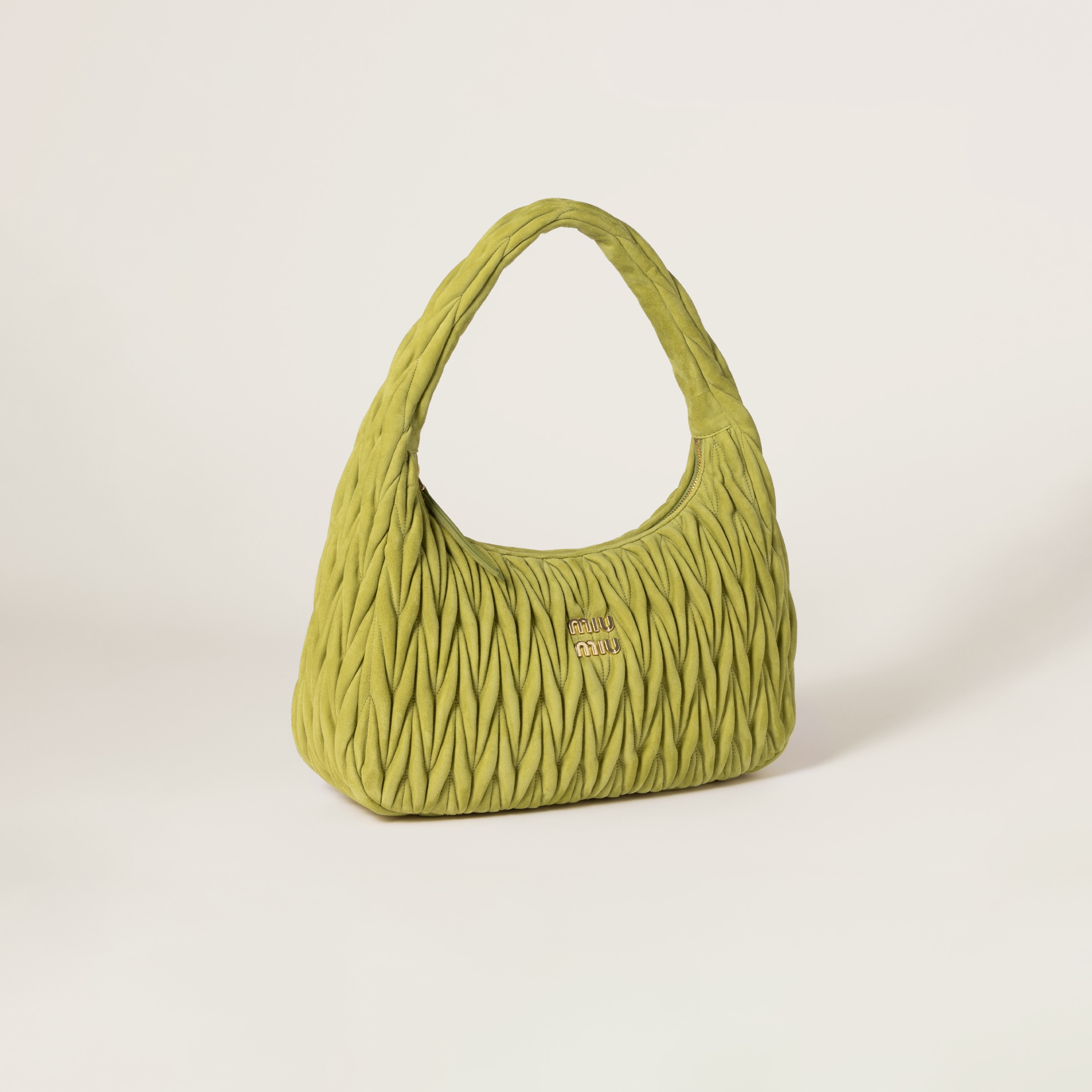 Miu Miu Wander Matelassé Suede Bag In Ivy Green