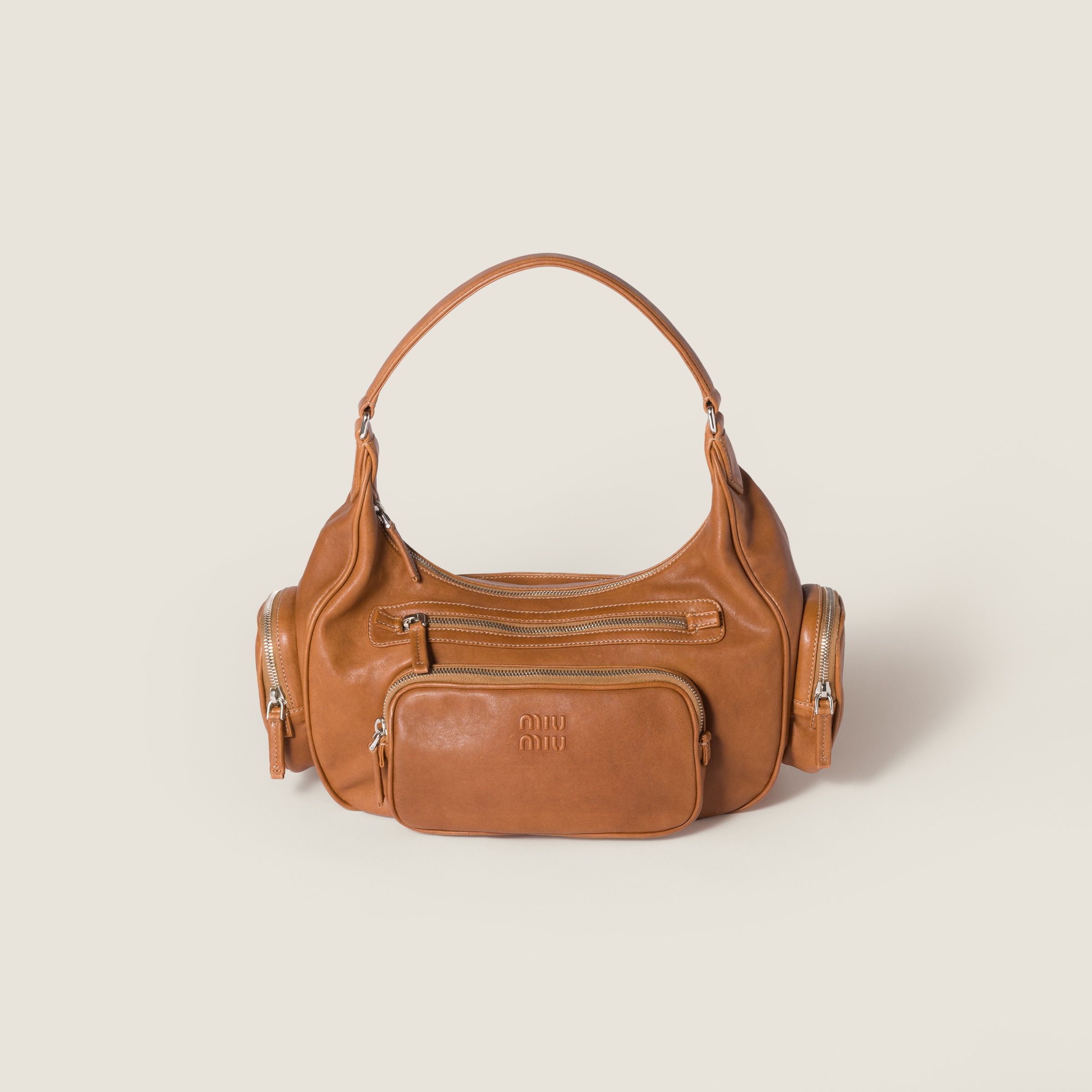 Miu Miu Pocket Nappa Leather Bag In Brown
