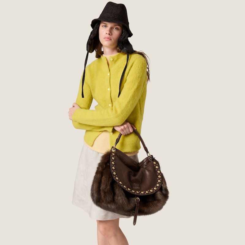 Rendez-vous shearling and nappa leather bag with studs