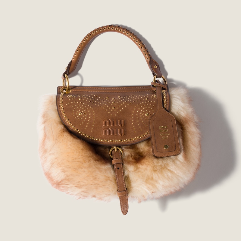 Sac Rendez-vous en shearling et cuir nappa orné de clous en métal
