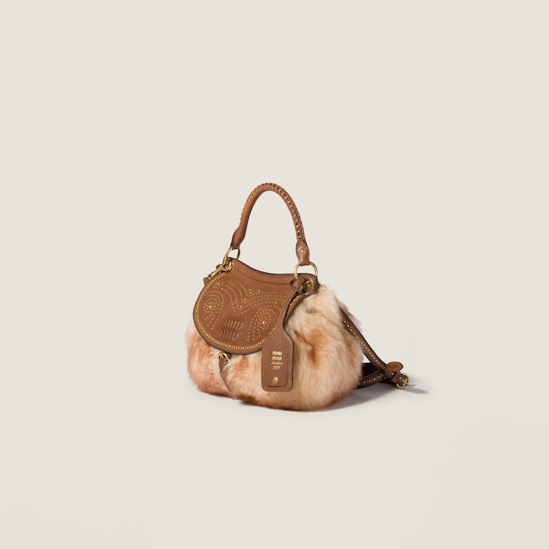 Sac Rendez-vous en shearling et cuir nappa orné de clous en métal