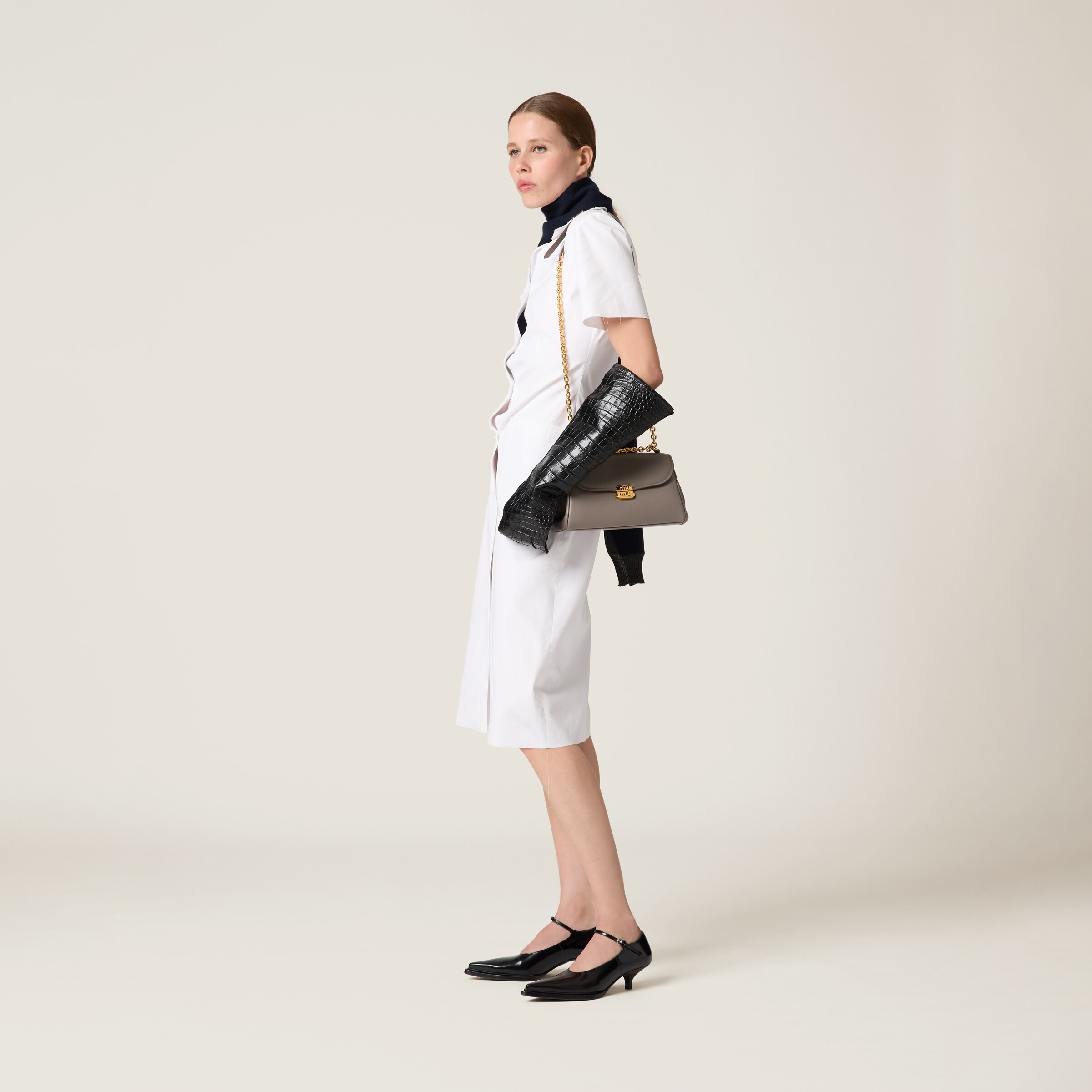 Clay Grey Leather Shoulder Bag | Miu Miu