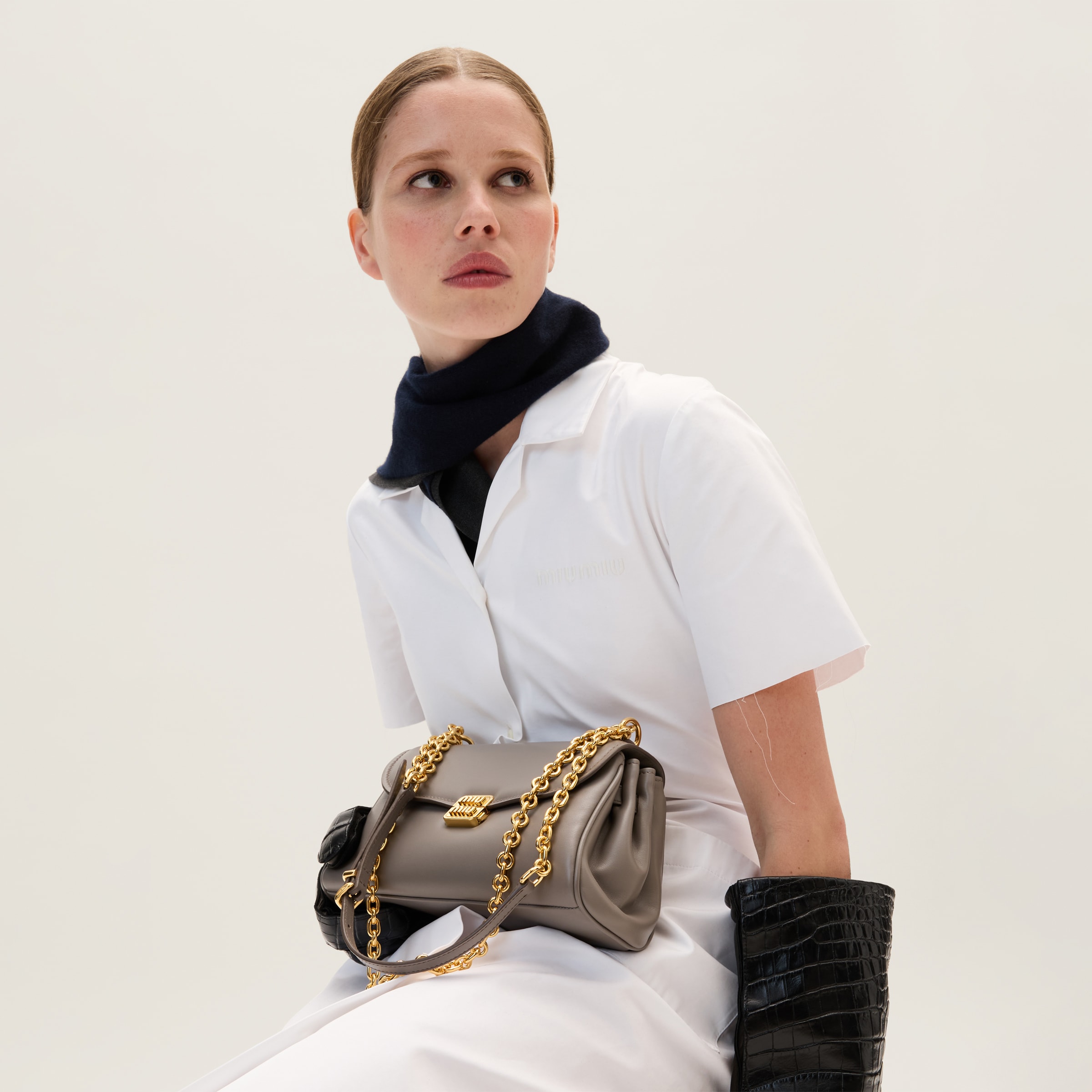 Clay Grey Leather Shoulder Bag | Miu Miu