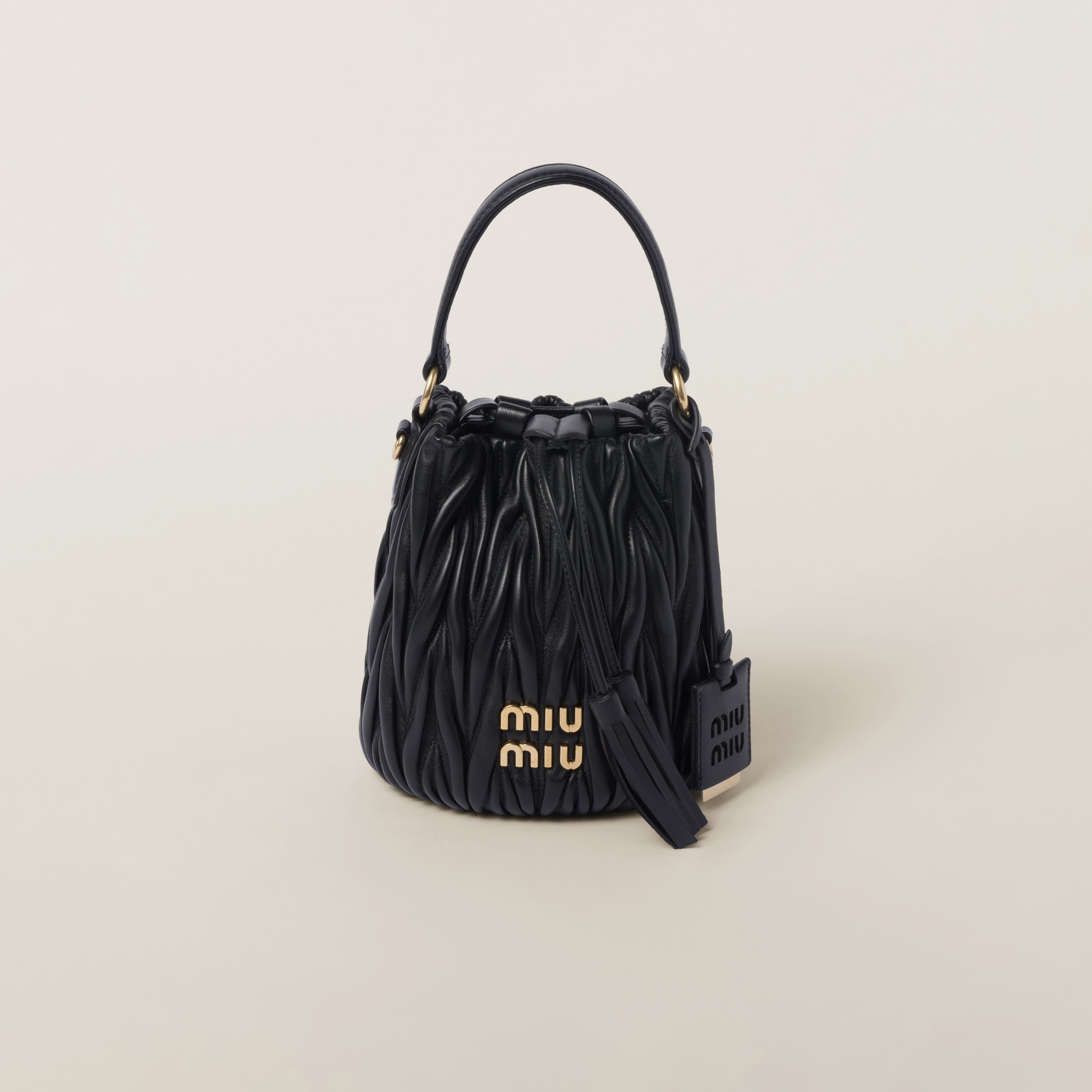 Miumiu Matelassé Nappa Leather Bucket Bag In Black