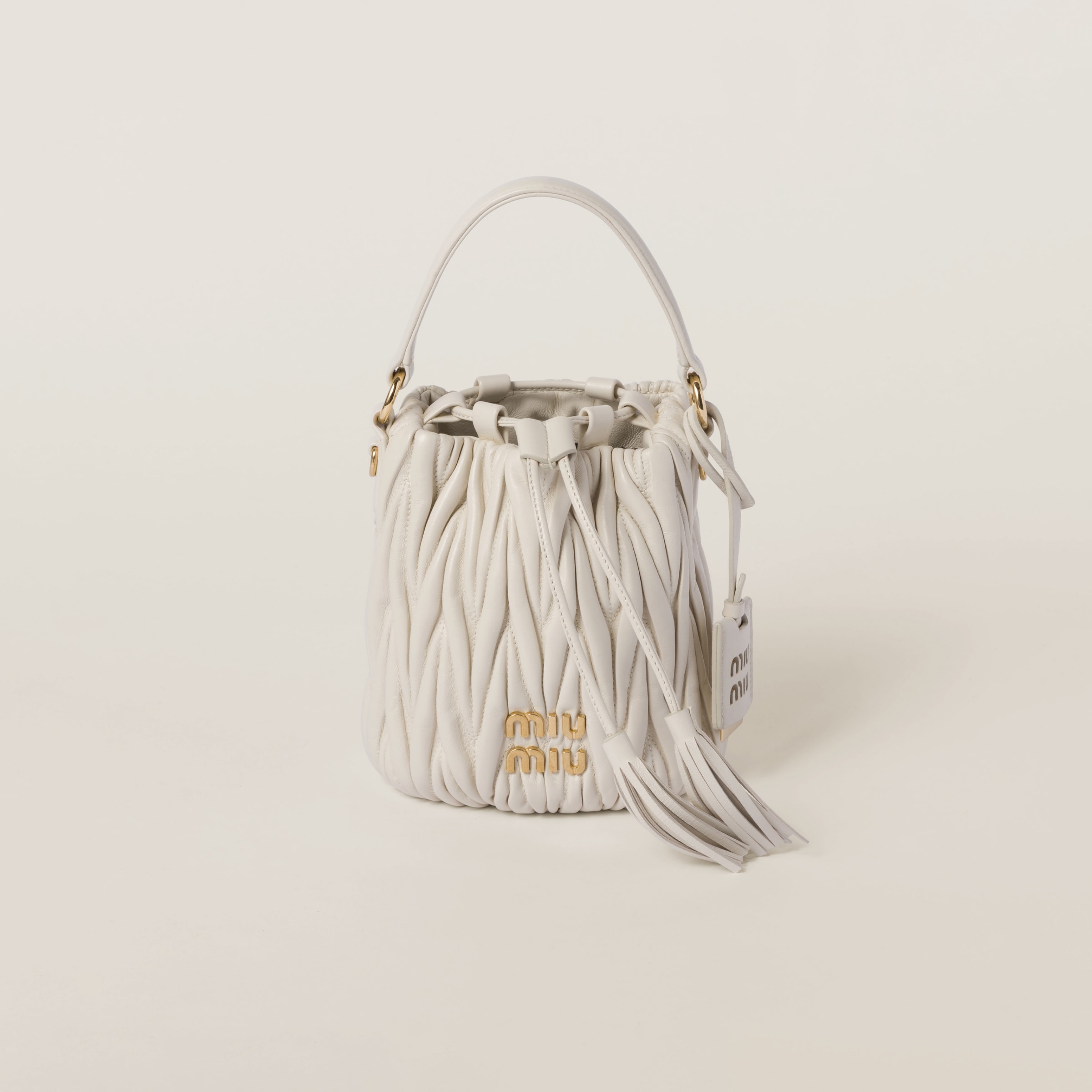 Miumiu Matelassé Nappa Leather Bucket Bag In White