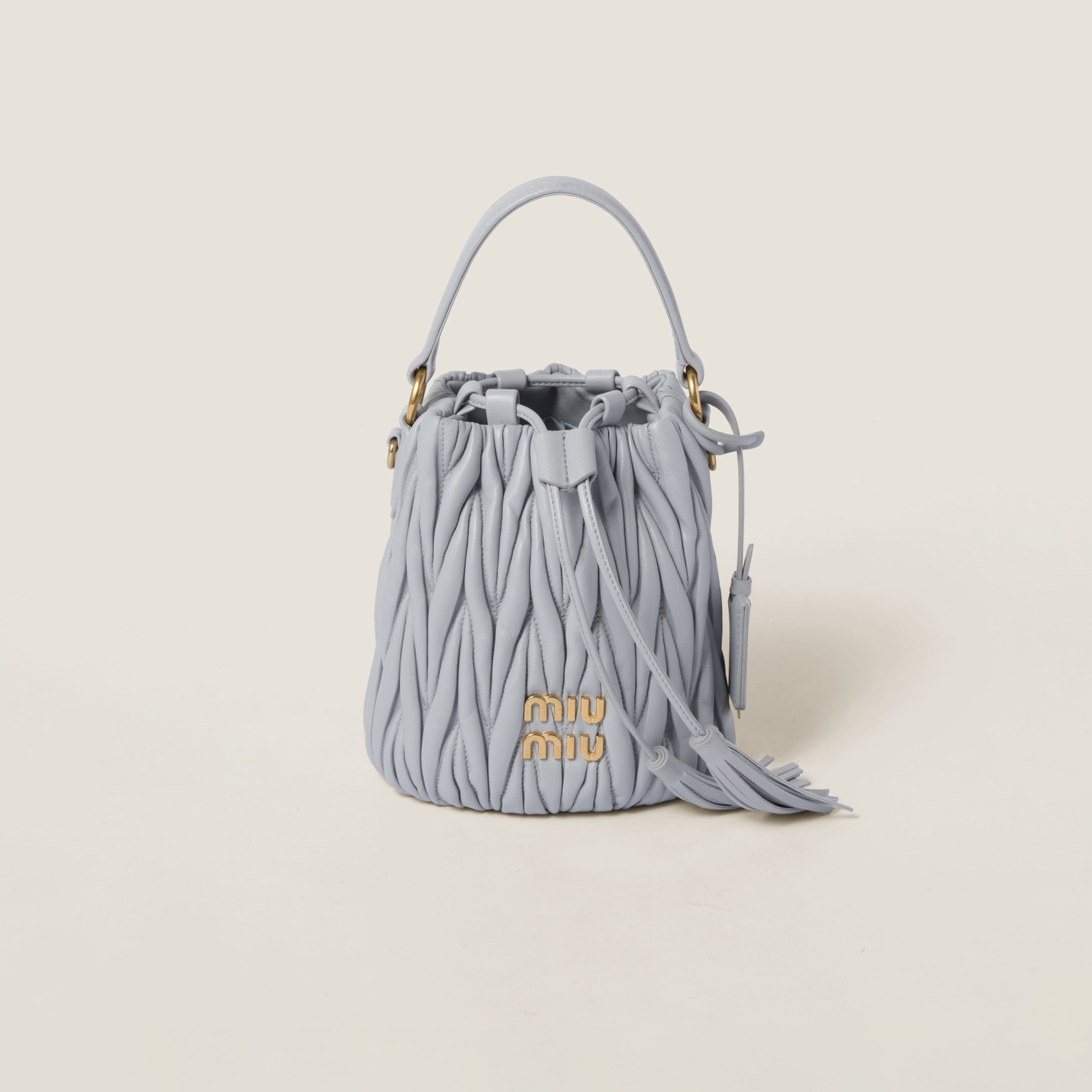 Miumiu Matelassé Nappa Leather Bucket Bag In Cornflower