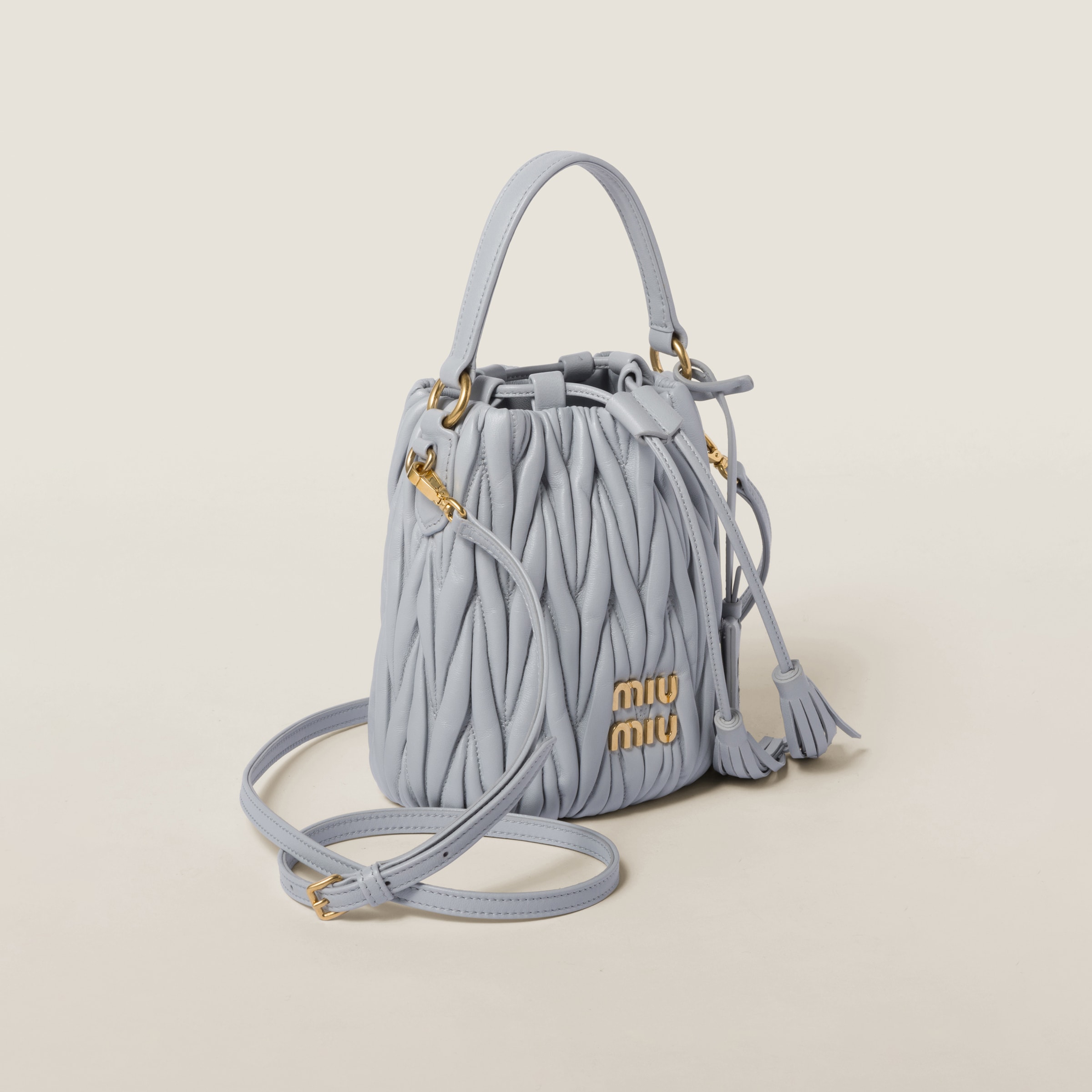 Cornflower Matelassé Nappa Leather Bucket Bag | Miu Miu
