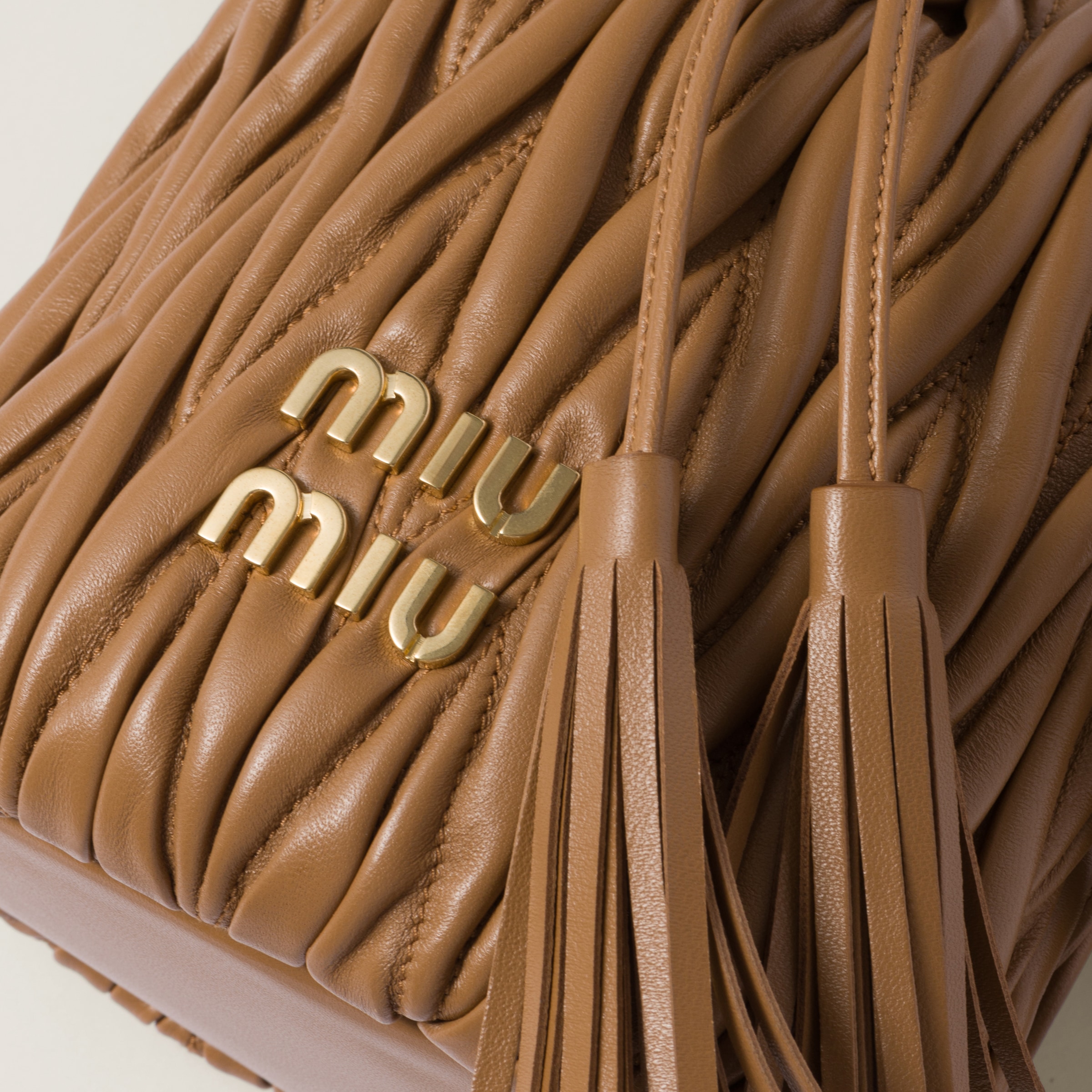 Caramel Matelasse Nappa Leather Bucket Bag Miu Miu