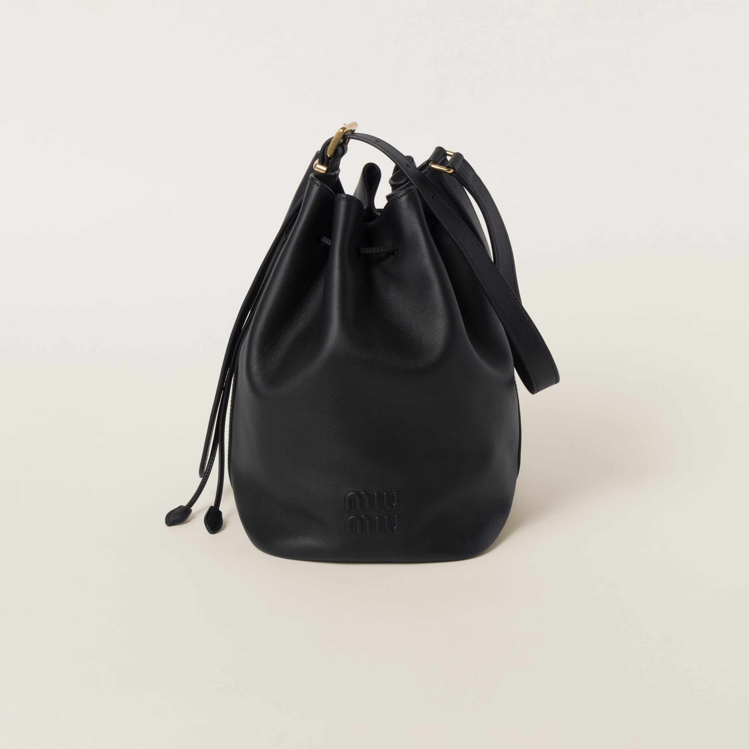 Miumiu Leather Bucket Bag In Black