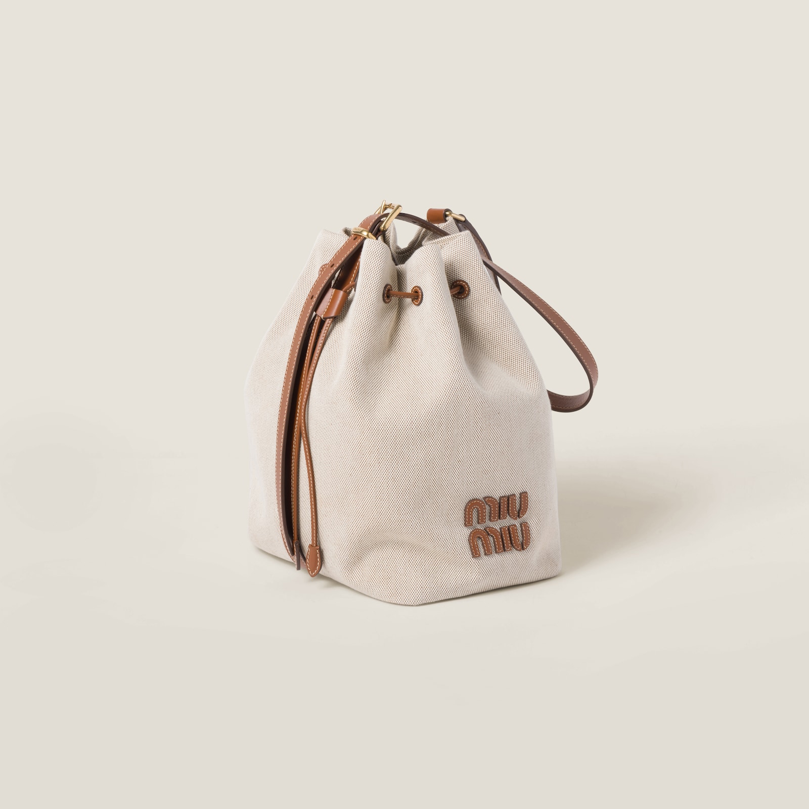 BUCKET BAG 22 BEIGE AND BRANDY IN CANVAS