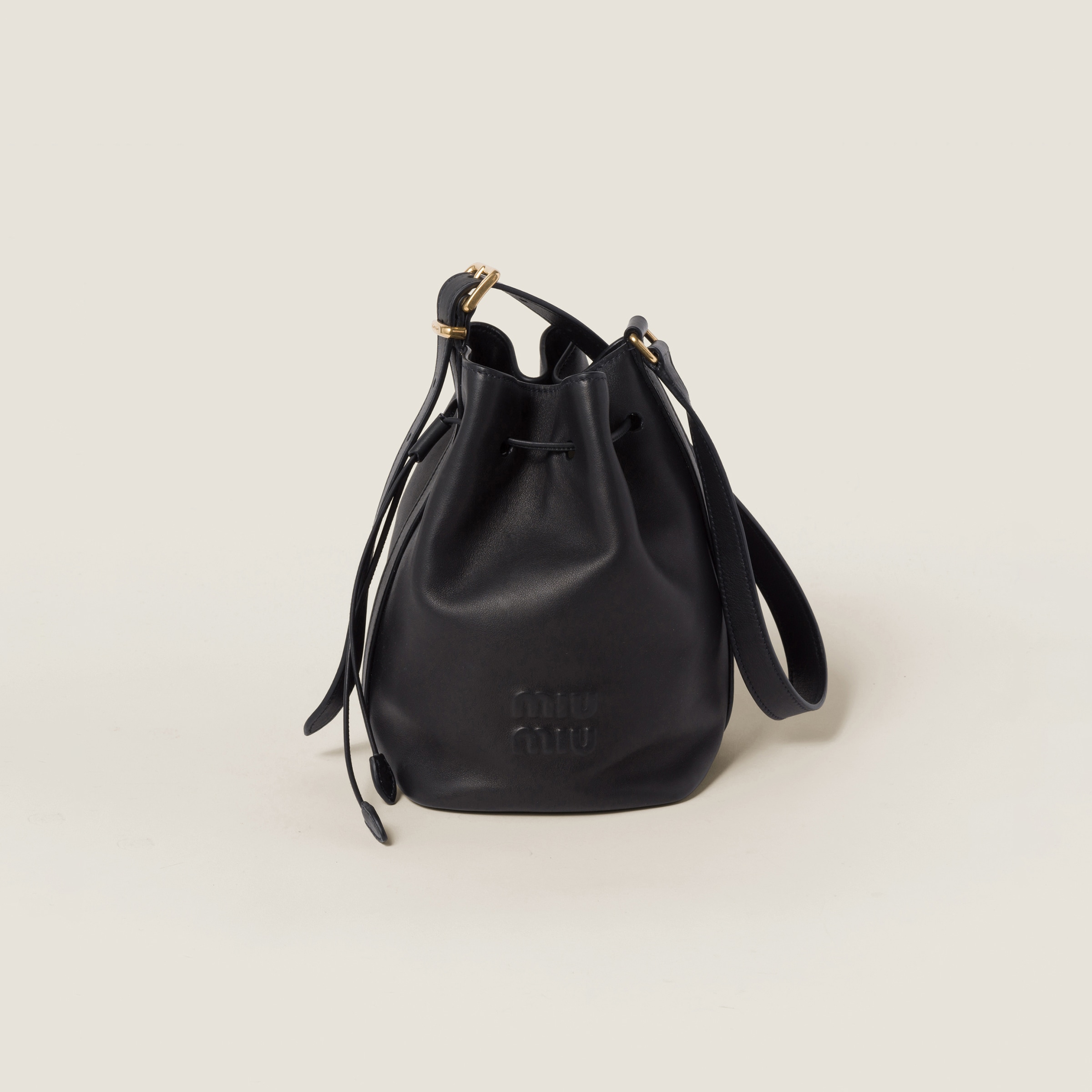 Black Leather Bucket Bag Miu Miu