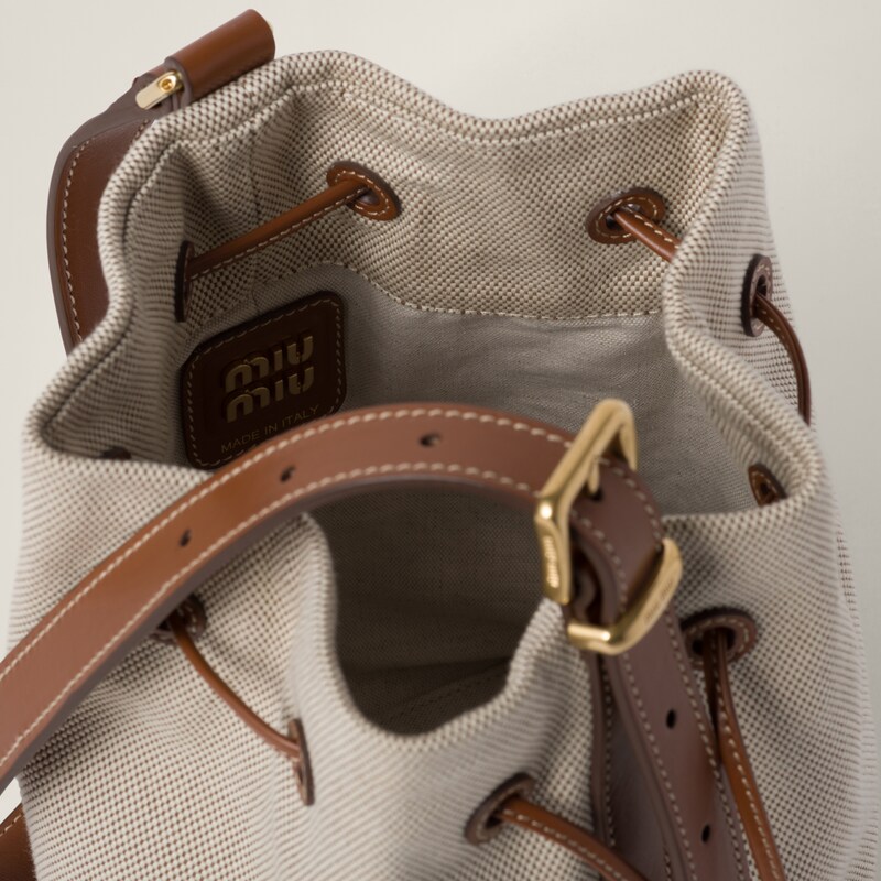 BUCKET BAG 29 BEIGE AND BRANDY IN CANVAS