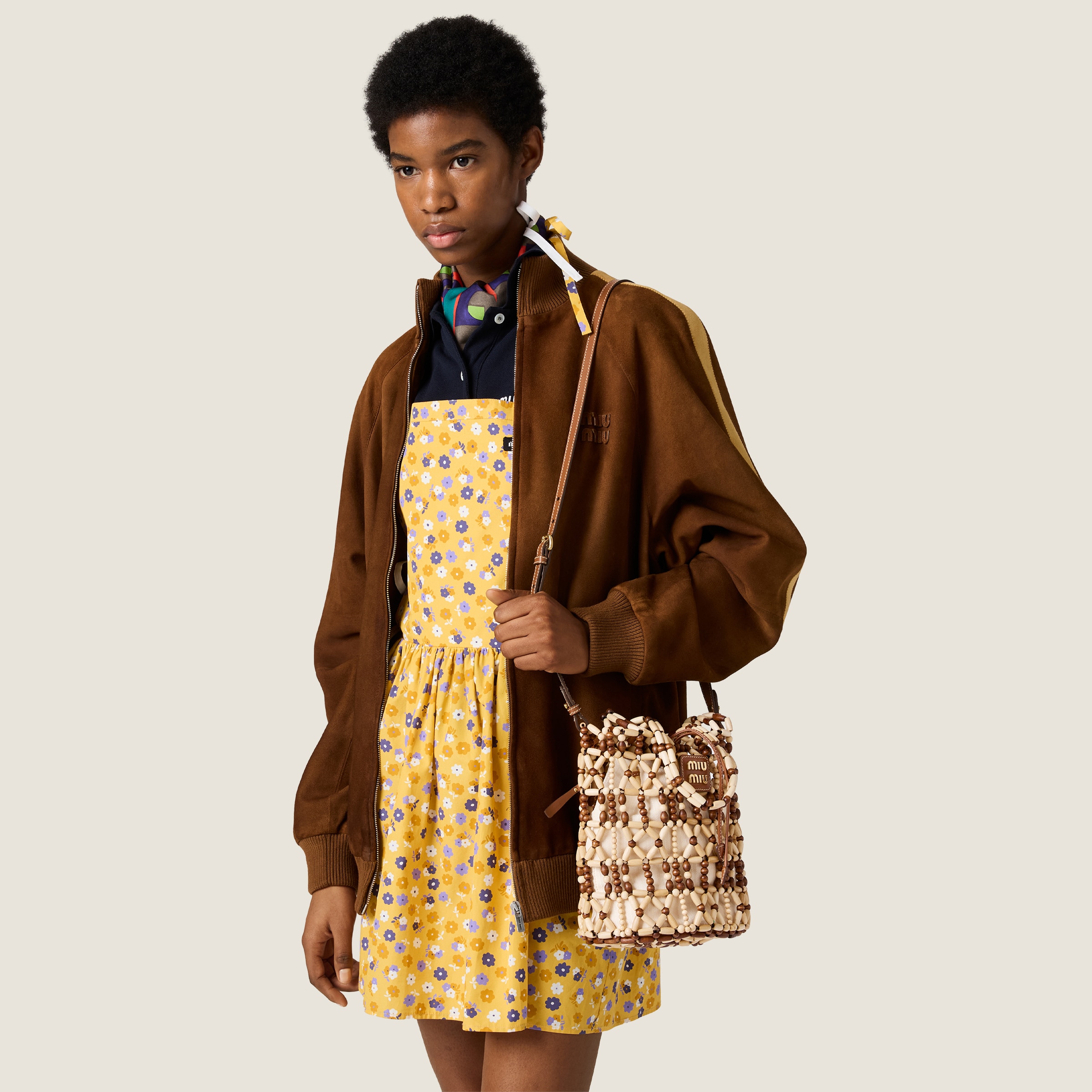 Natural/cocoa Mesh Bucket Bag | Miu Miu - United States