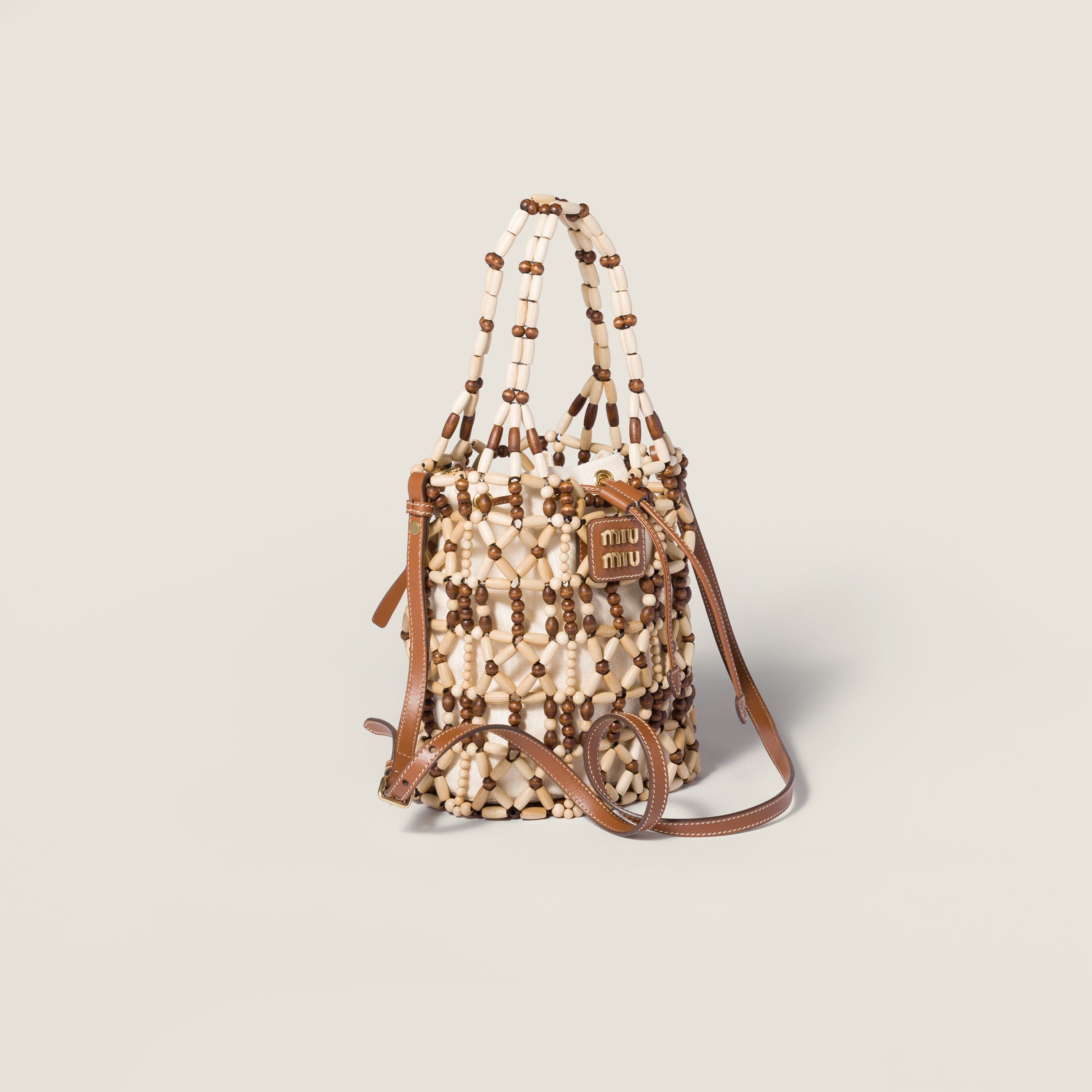 Natural/cocoa Mesh Bucket Bag | Miu Miu - United States