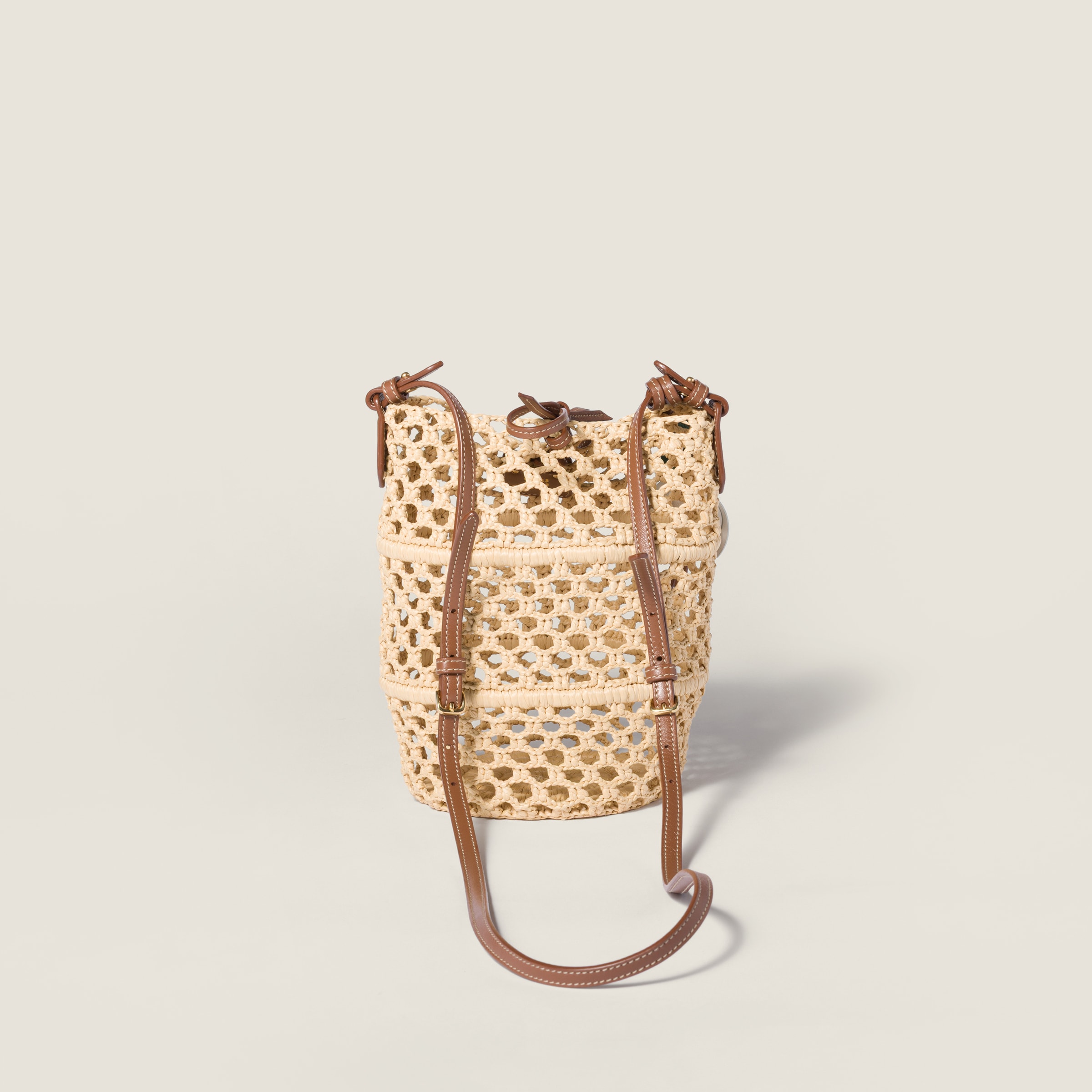 Beige/cognac Raffia Crochet Pouch | Miu Miu - United States