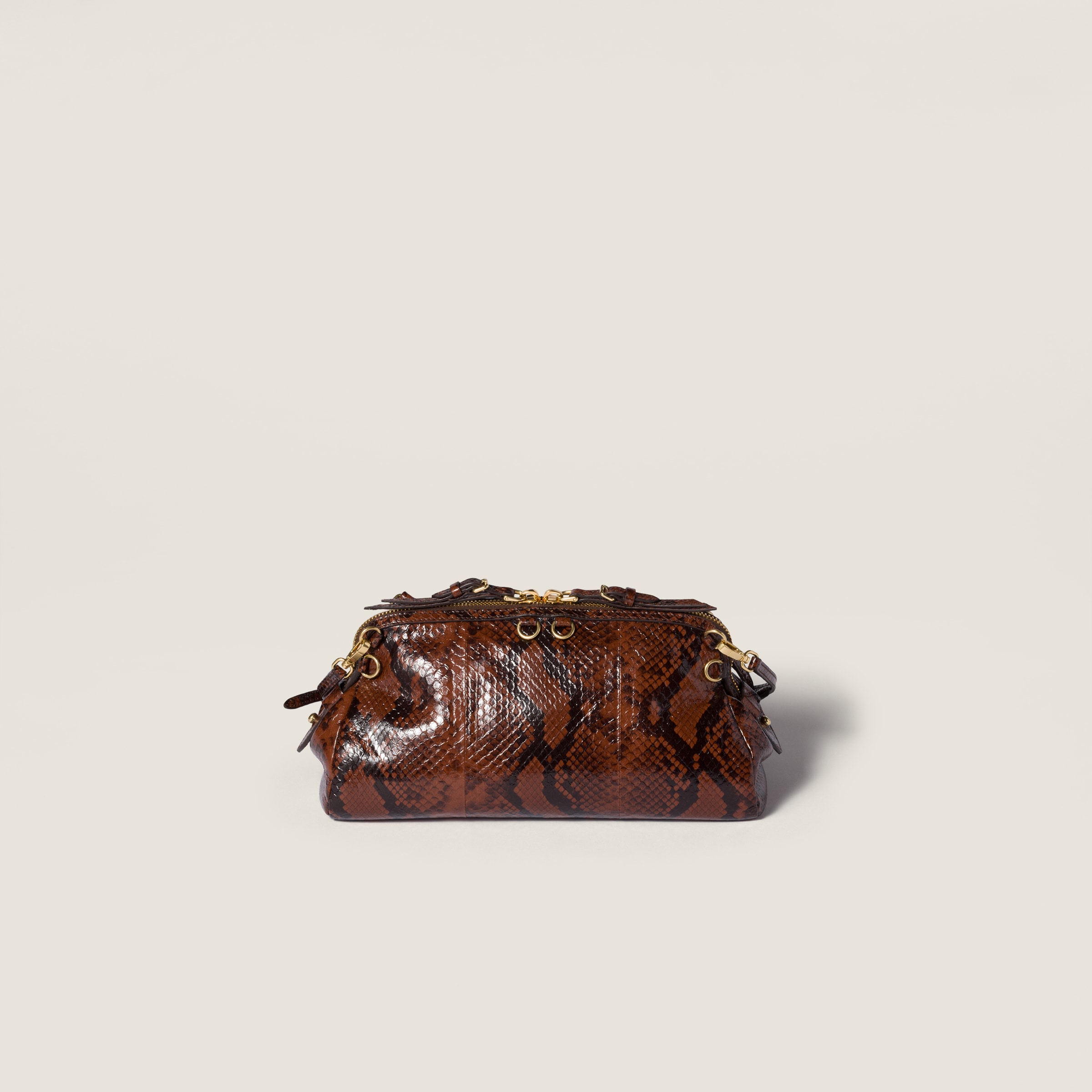 Miu Miu Python-print Ayers Leather Clutch In Brown