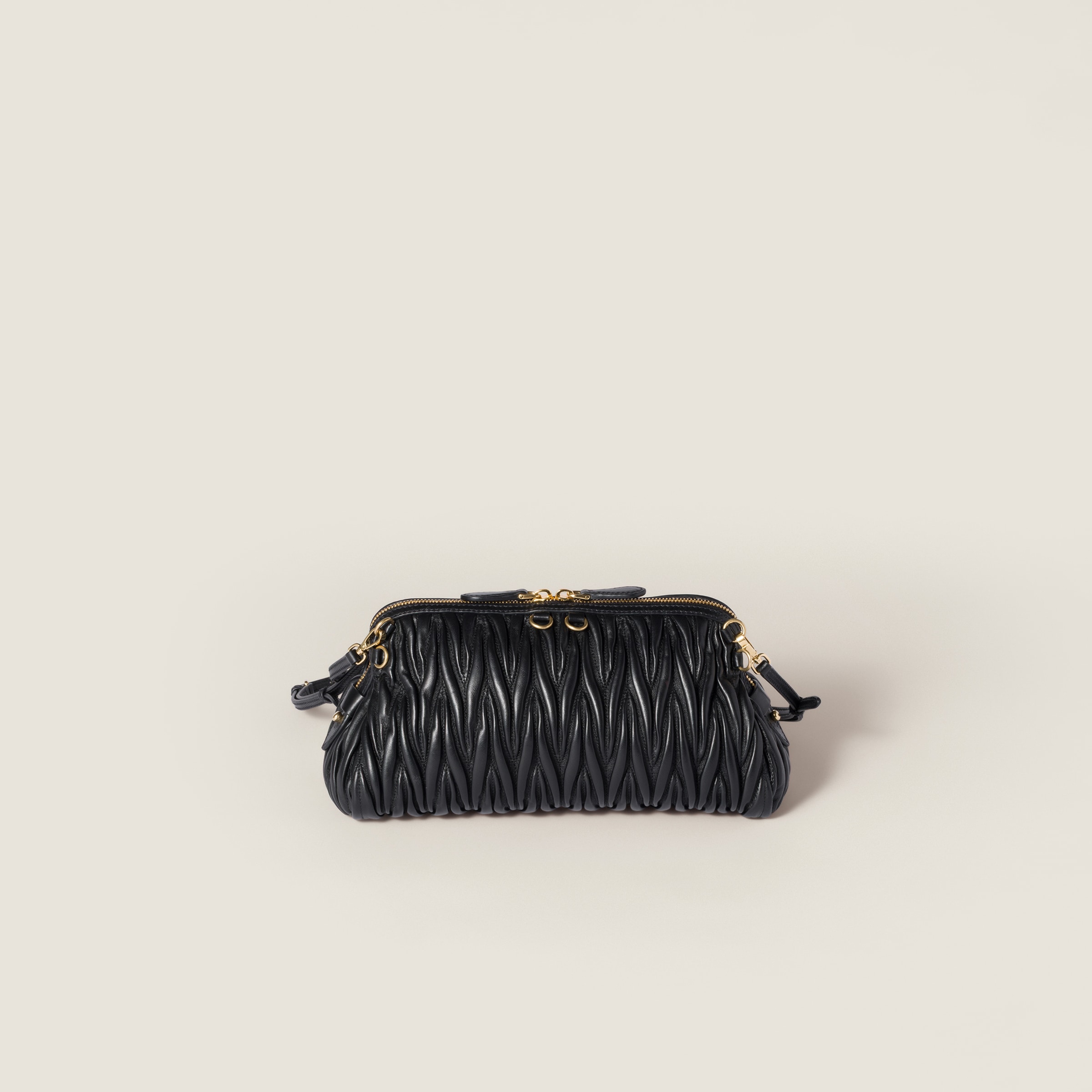 Black Caprice Matelassé Nappa Leather Clutch | Miu Miu