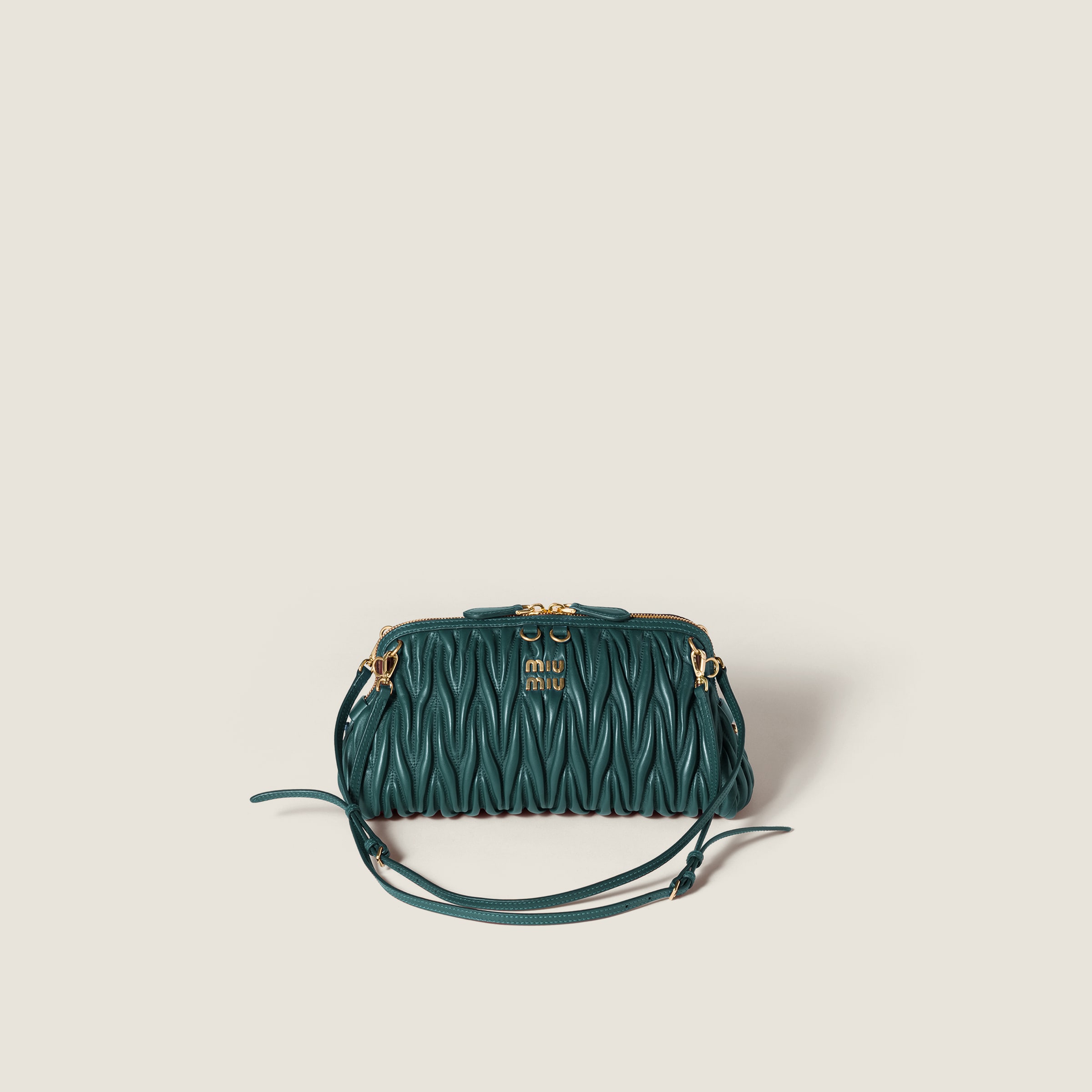 Emerald Green Caprice Matelassé Nappa Leather Clutch | Miu Miu