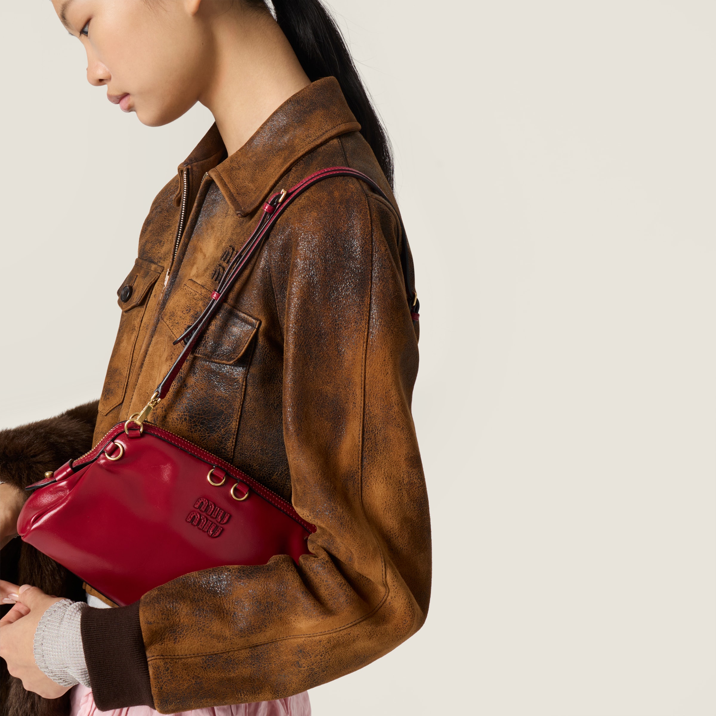 Ruby Red Leather Clutch | Miu Miu