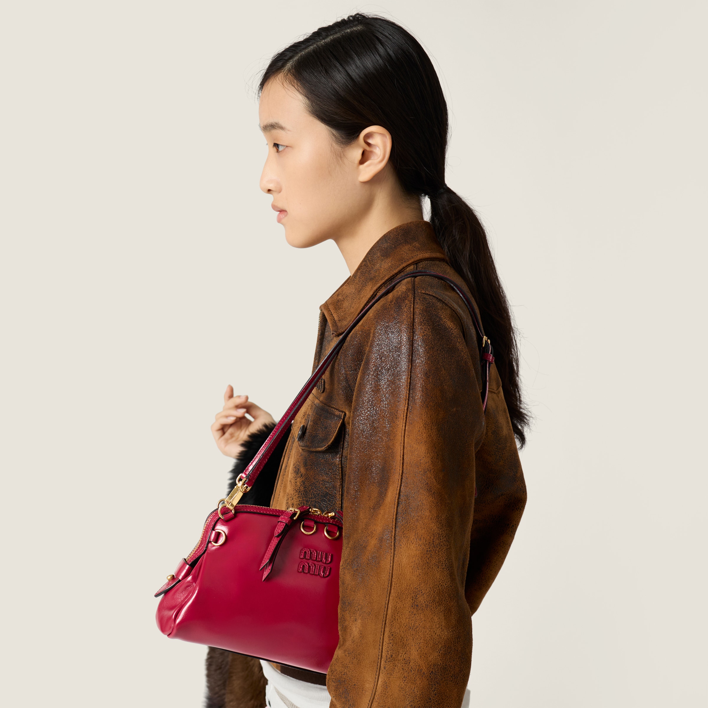 Ruby Red Caprice Leather Clutch | Miu Miu - Monaco