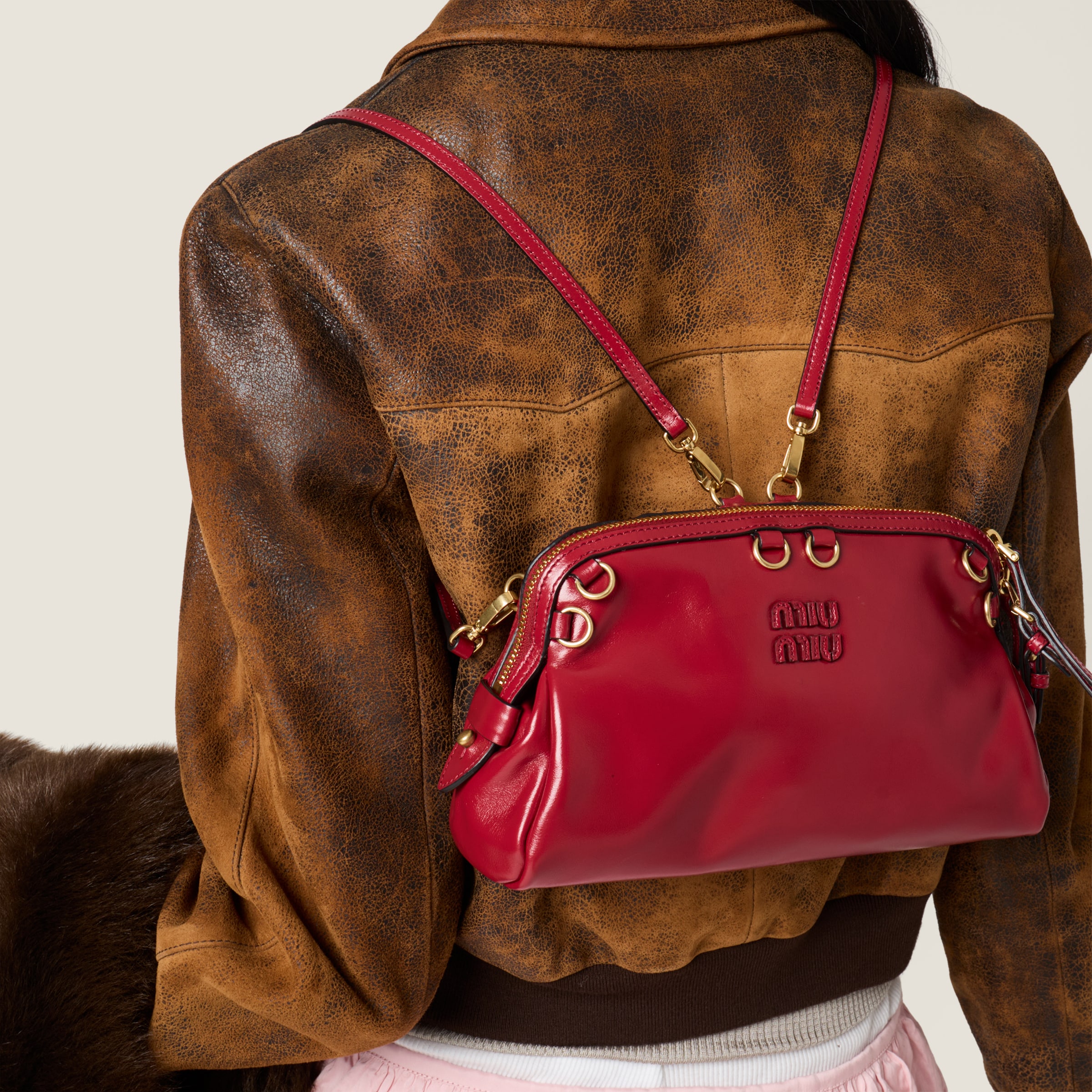 Ruby Red Caprice Leather Clutch | Miu Miu - United States