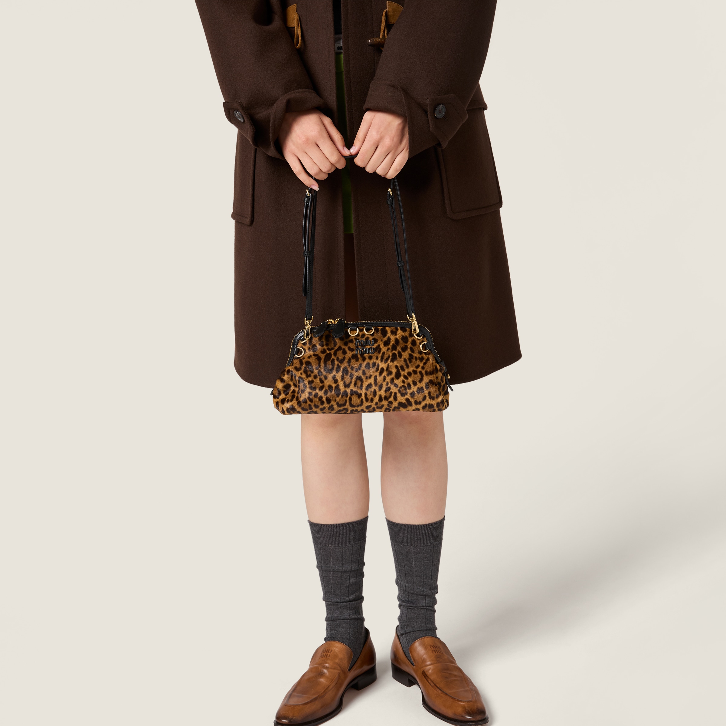 Miu Miu Printed Leather Clutch In Brown