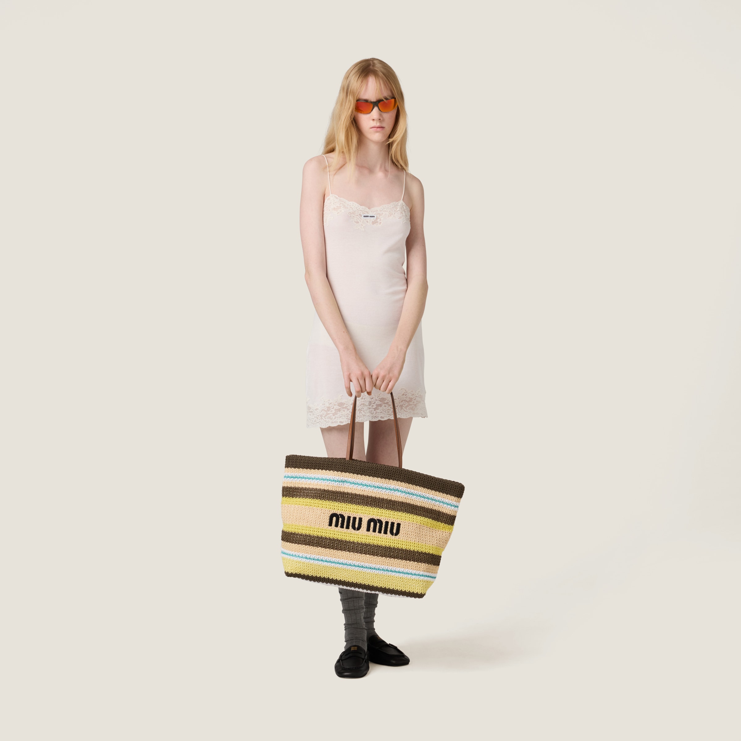 Tundra/lemon Yellow/natural Raffia-effect Woven Tote Bag