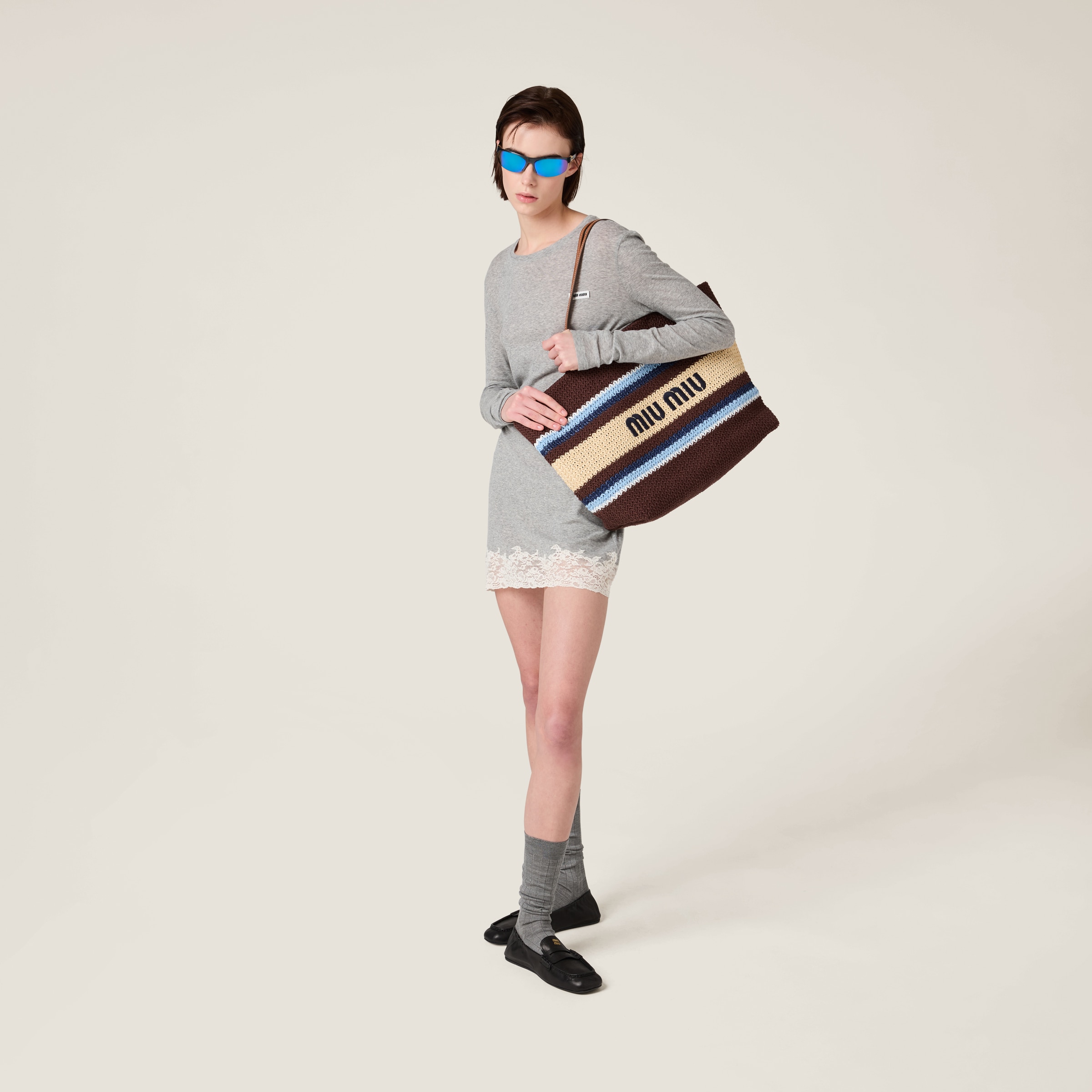 Cocoa Brown/celeste/natural Raffia-effect Woven Tote Bag