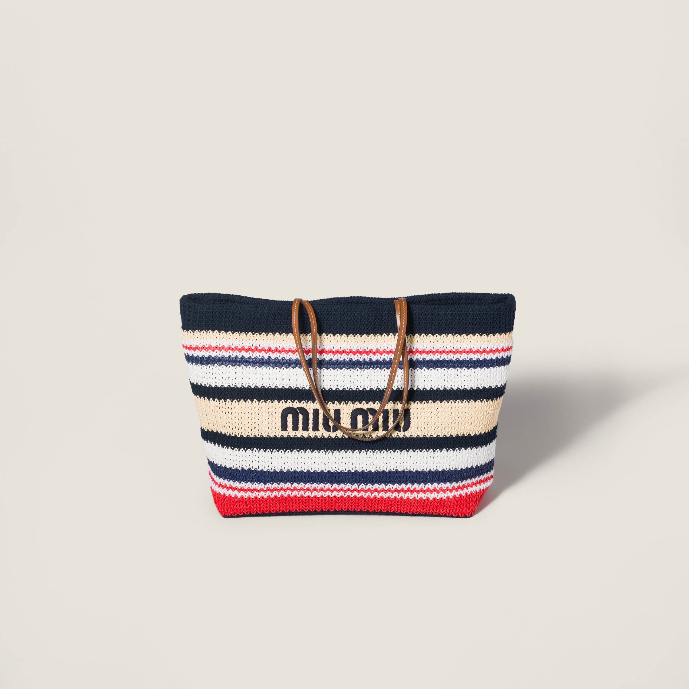 Blue/red/natural Raffia-effect Woven Tote Bag | Miu Miu