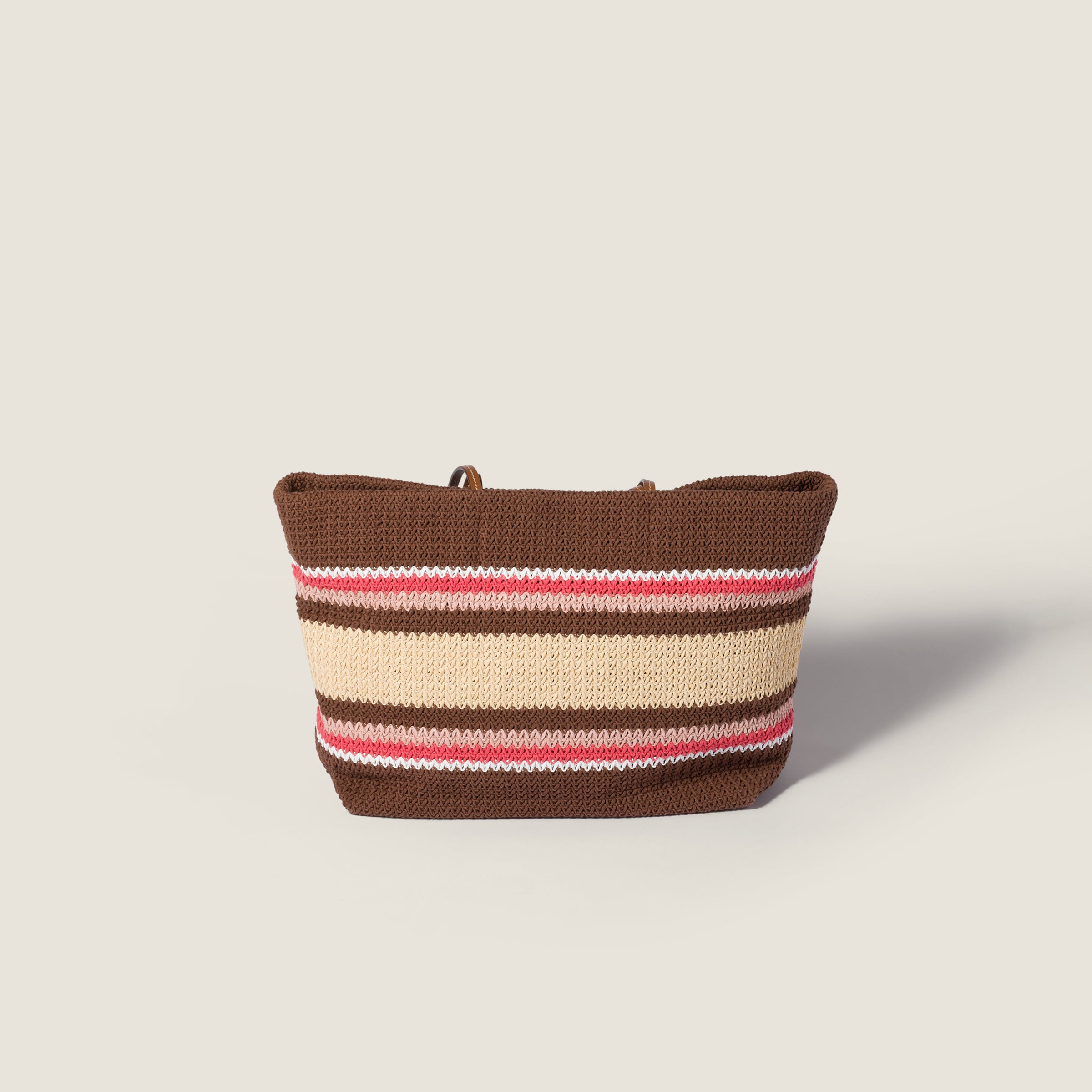 Tobacco/strawberry/natural Raffia-effect Woven Tote Bag | Miu Miu