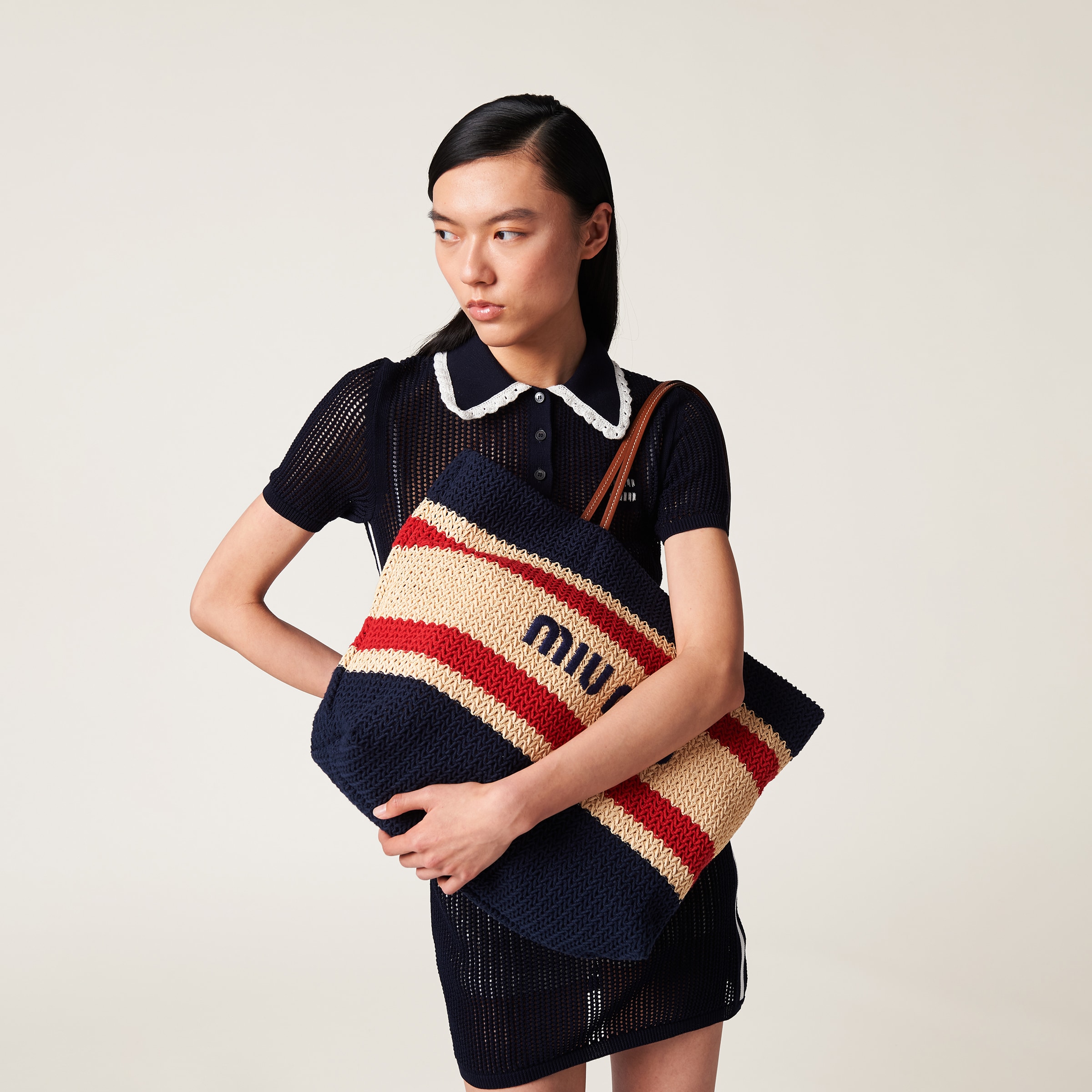 Natural blue Woven Fabric Tote Bag Miu Miu