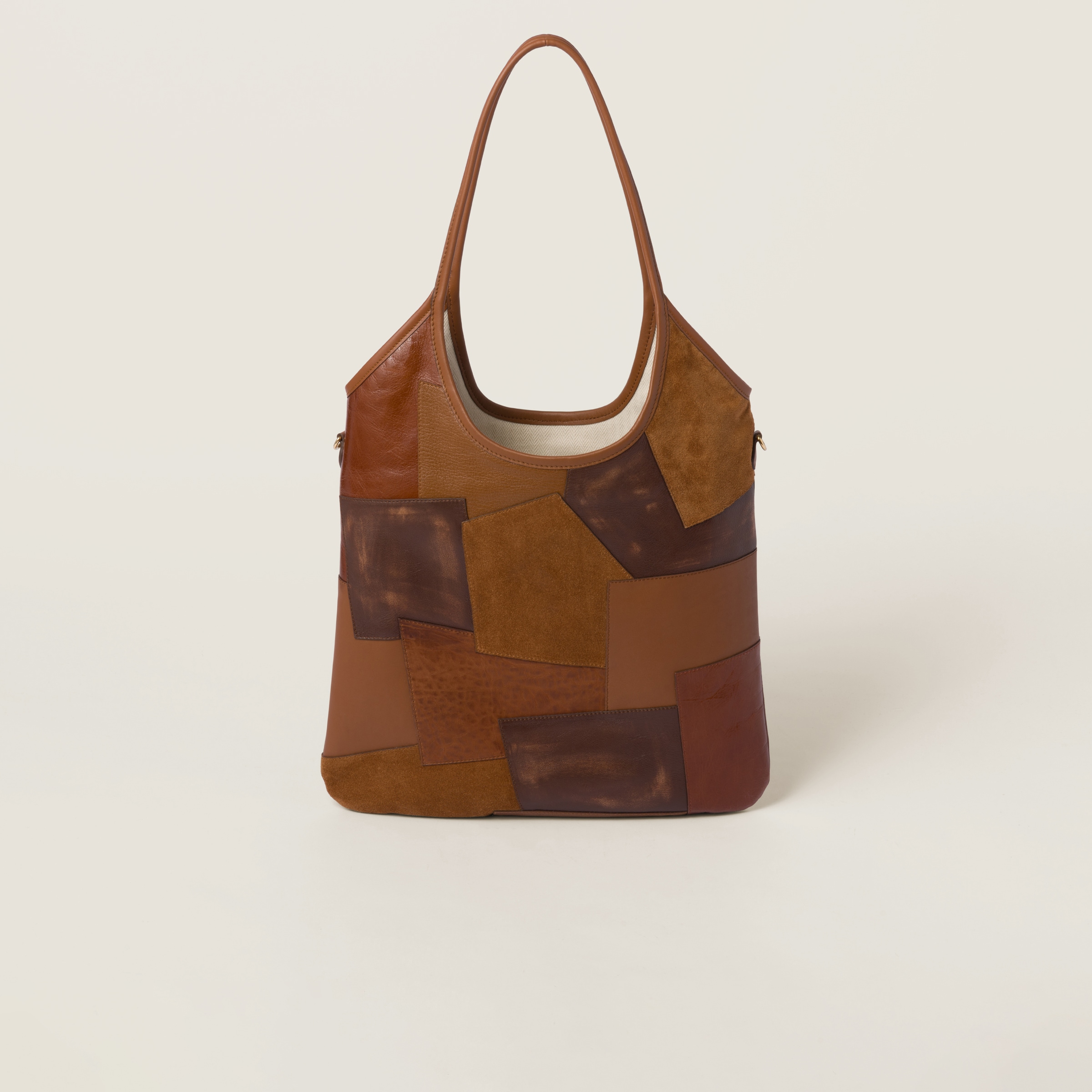 Cognac ivy leather patchwork bag miu miu