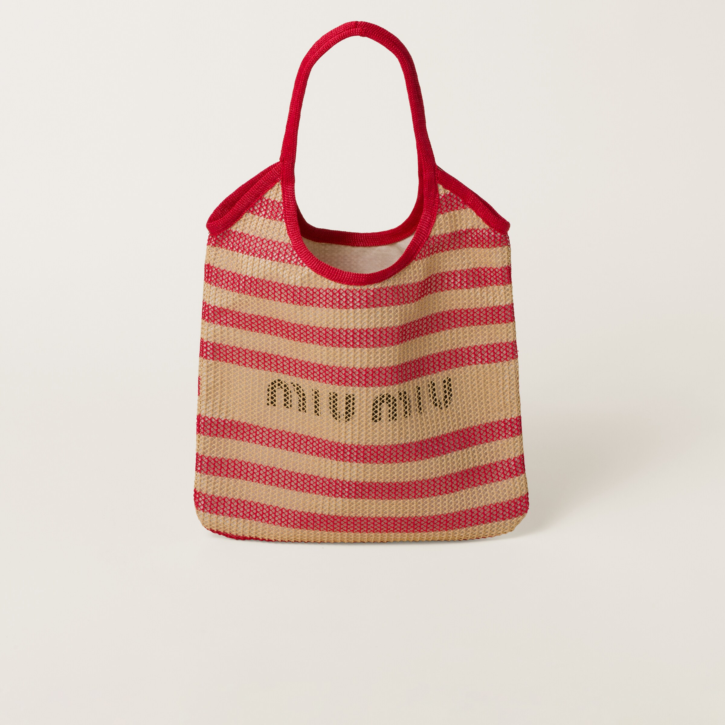 Miu Miu Fabric And Linen Tote Bag In Red/beige