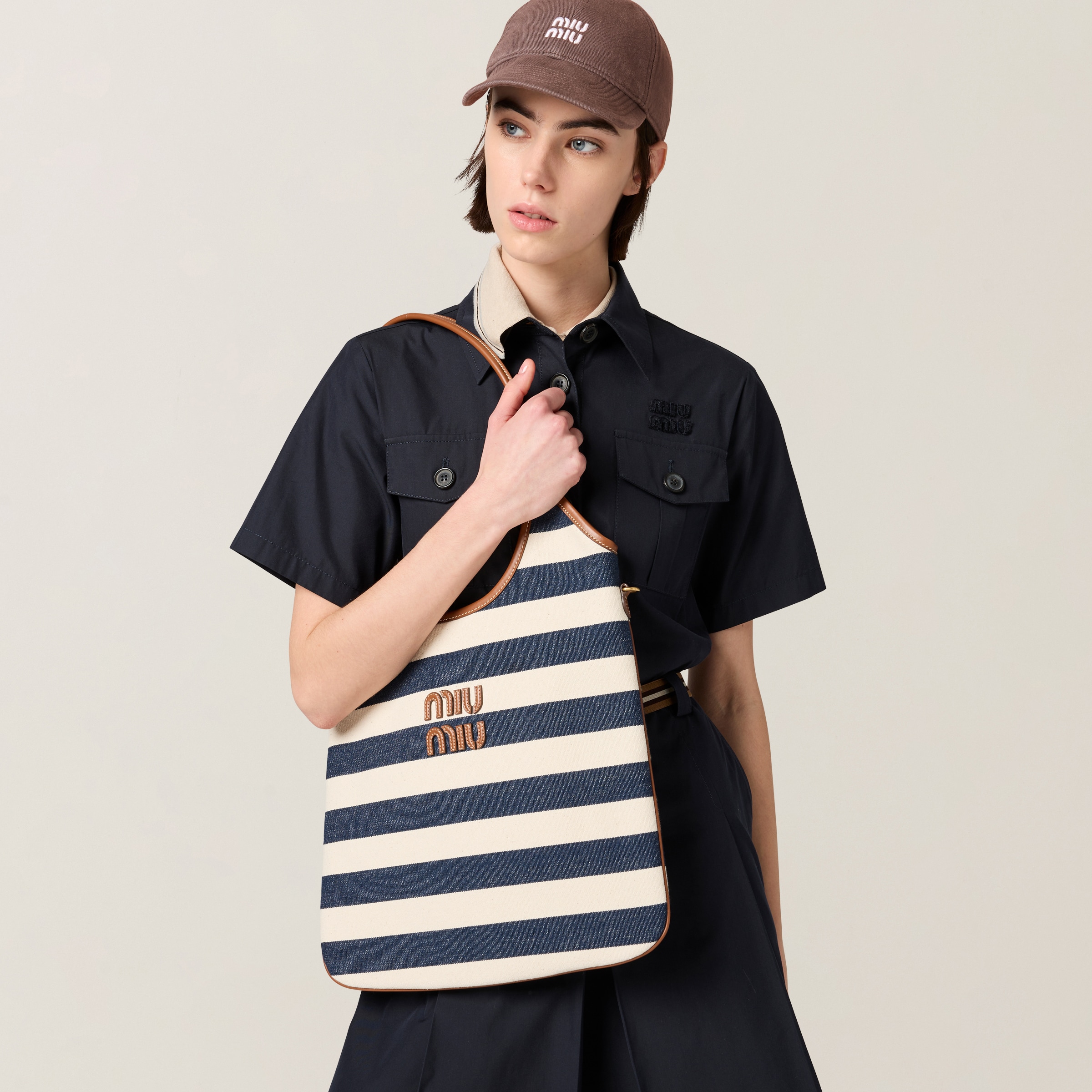 Shop Miu Miu Ivy Canvas And Leather Bag