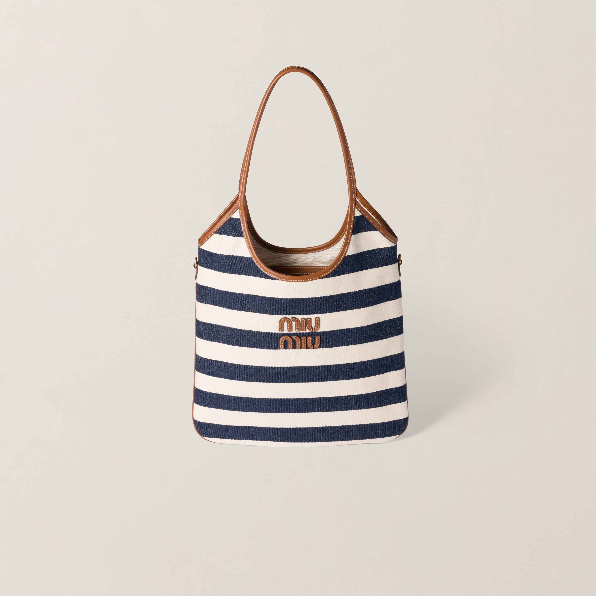 Blue/beige Ivy Canvas And Leather Bag | Miu Miu Blue/beige Ivy Canvas And Leather Bag | Miu Miu