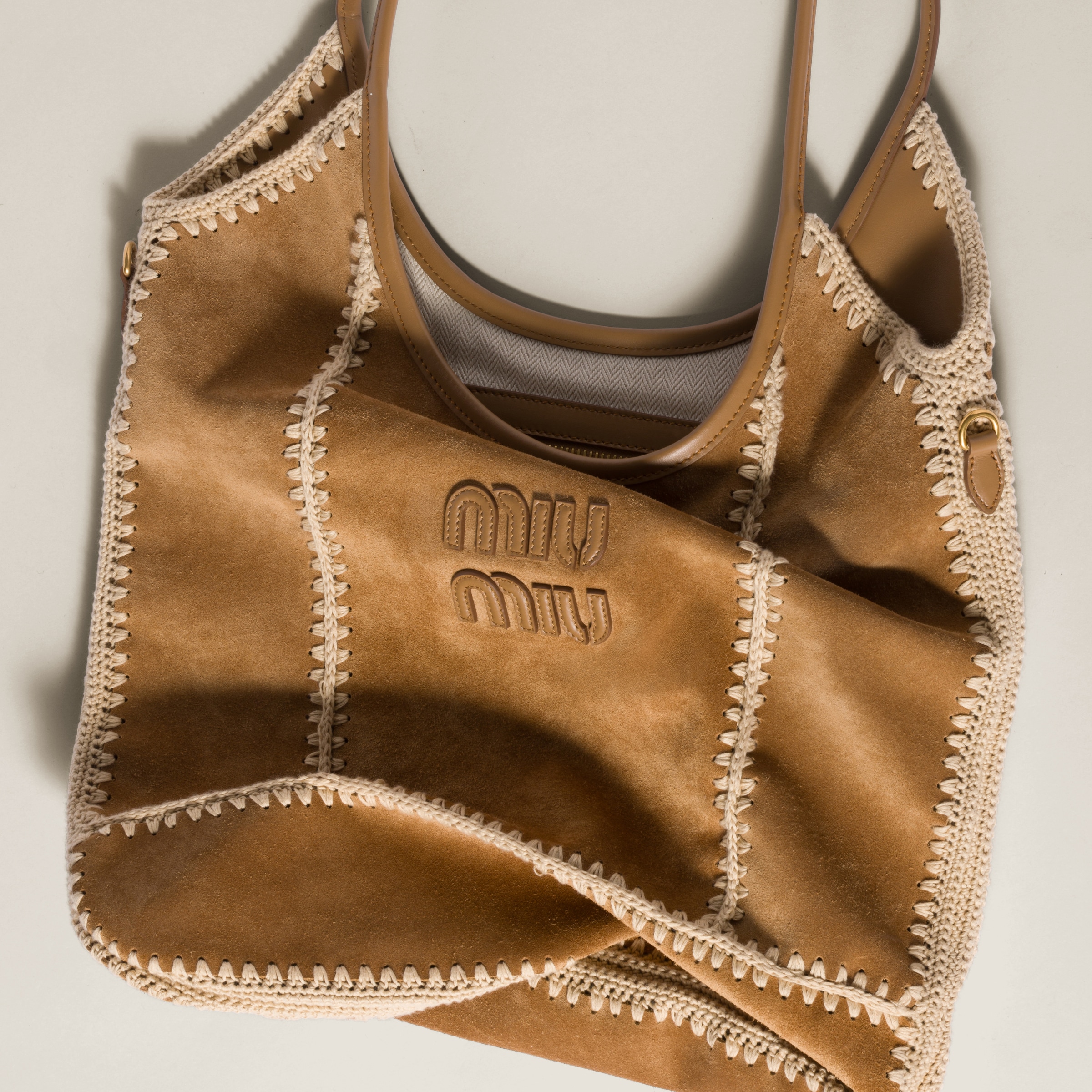 Cinnamon Ivy Suede And Crochet Bag | Miu Miu